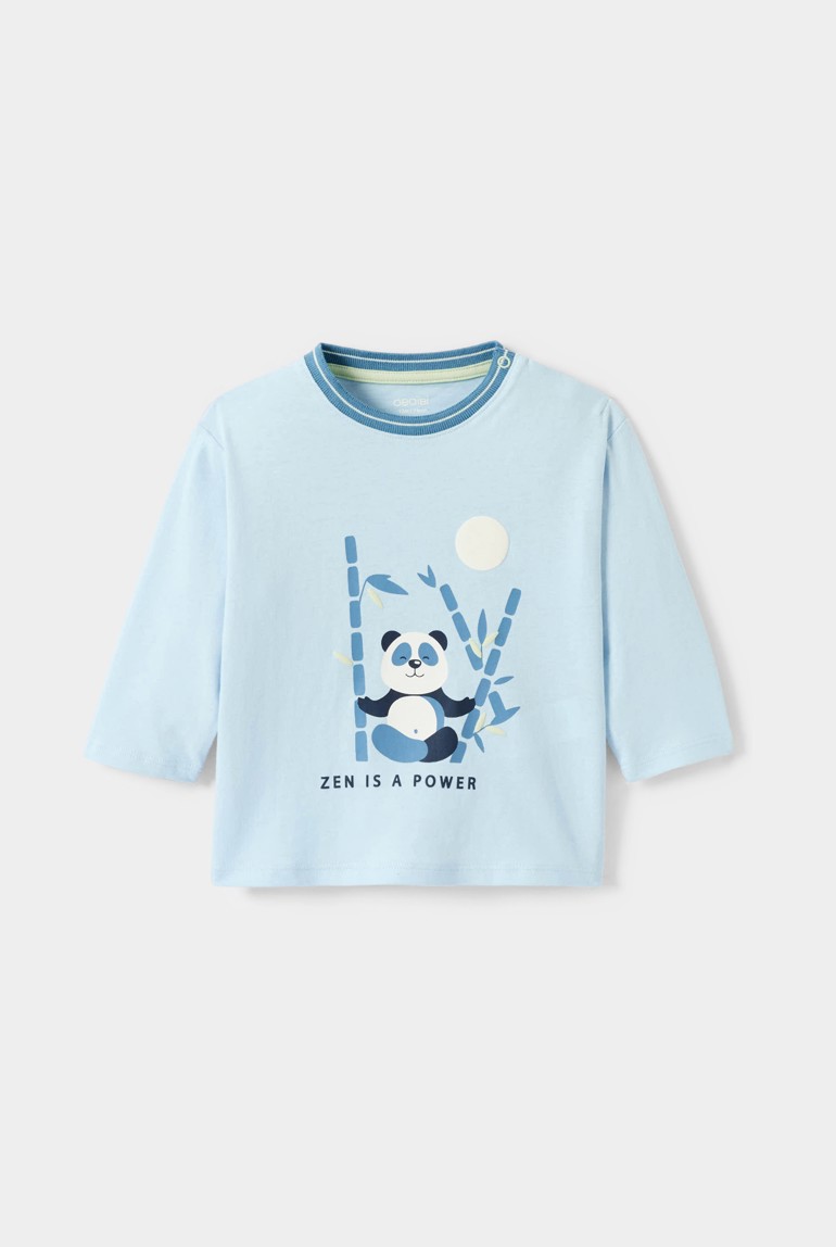 T-shirt bleu à motif panda bébé garçon - Bleu Pastel