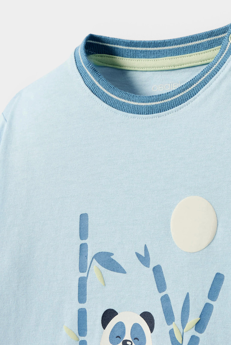 T-shirt bleu à motif panda bébé garçon - Bleu Pastel