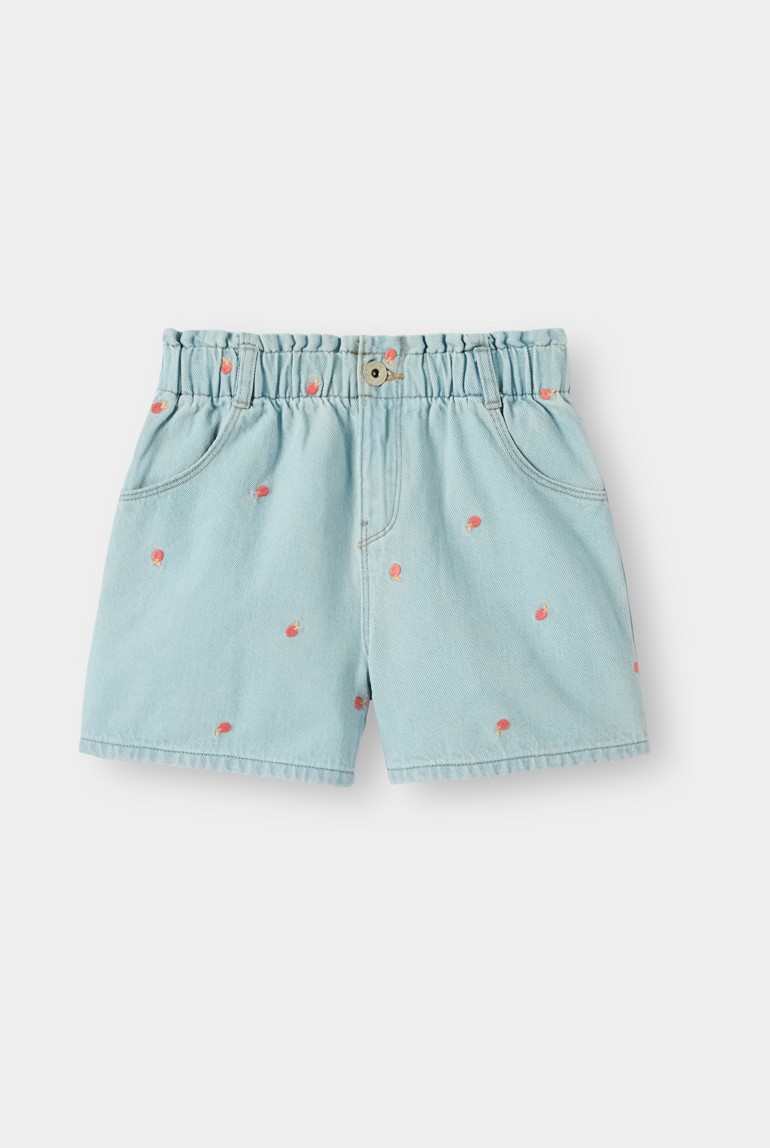 Short en jean brodé bleu clair fille - Denim Bleached Blue