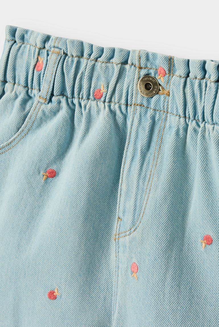 Short en jean brodé bleu clair fille - Denim Bleached Blue
