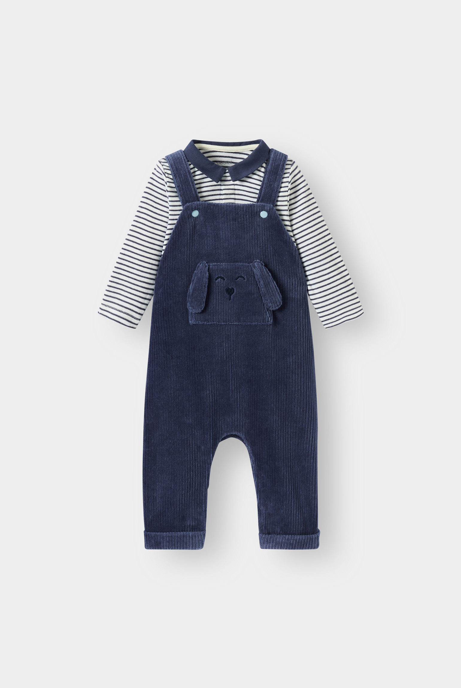 Salopette velours et body rayé bleu bébé garçon - bleu