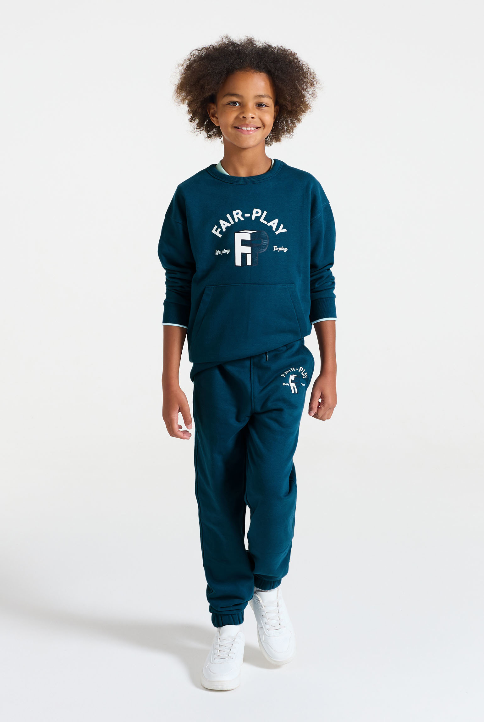 Pull molleton à poche bleu garçon - Bleu pétrole