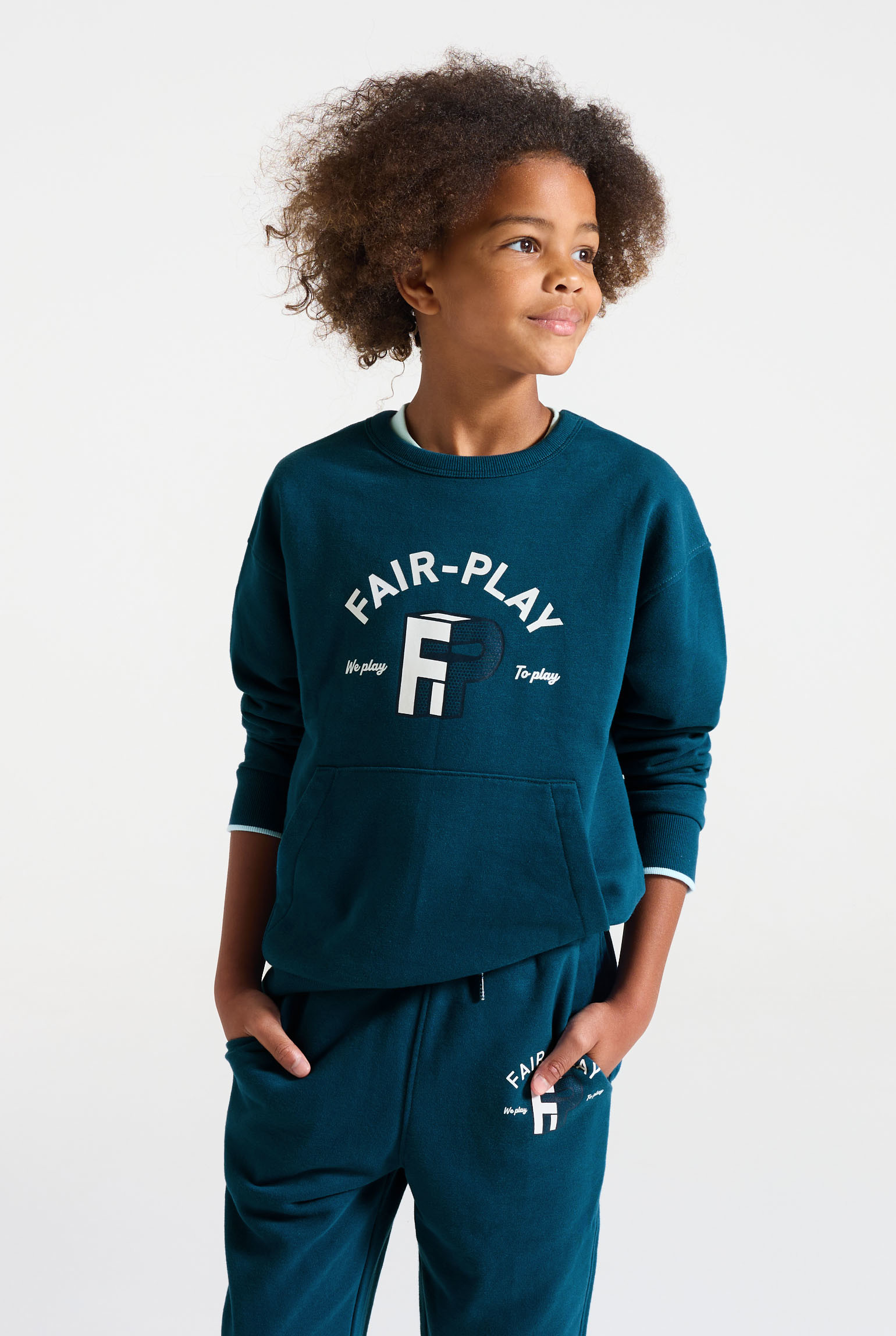 Pull molleton à poche bleu garçon - Bleu pétrole