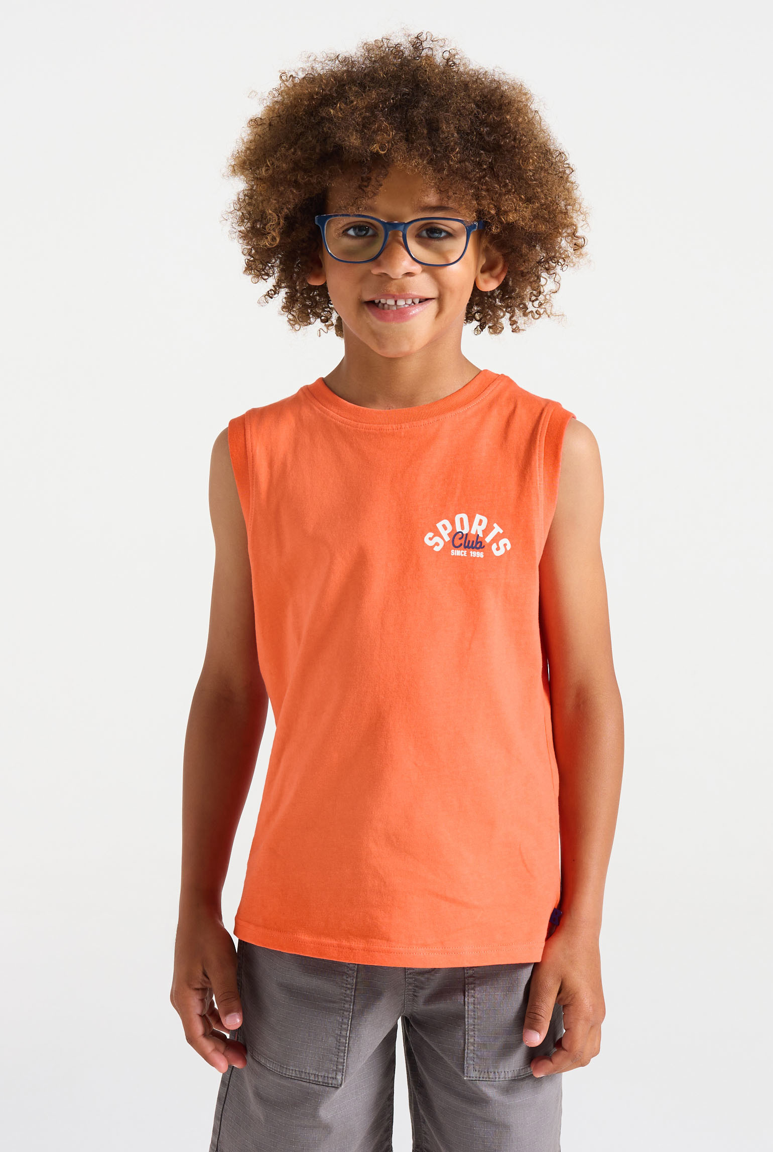 Débardeur bleu à motif garçon - Orange paprika