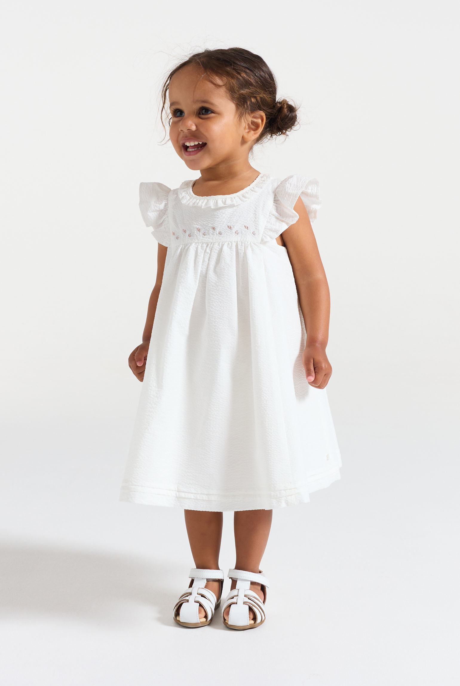 Robe de cérémonie à volants blanc bébé fille - Blanc