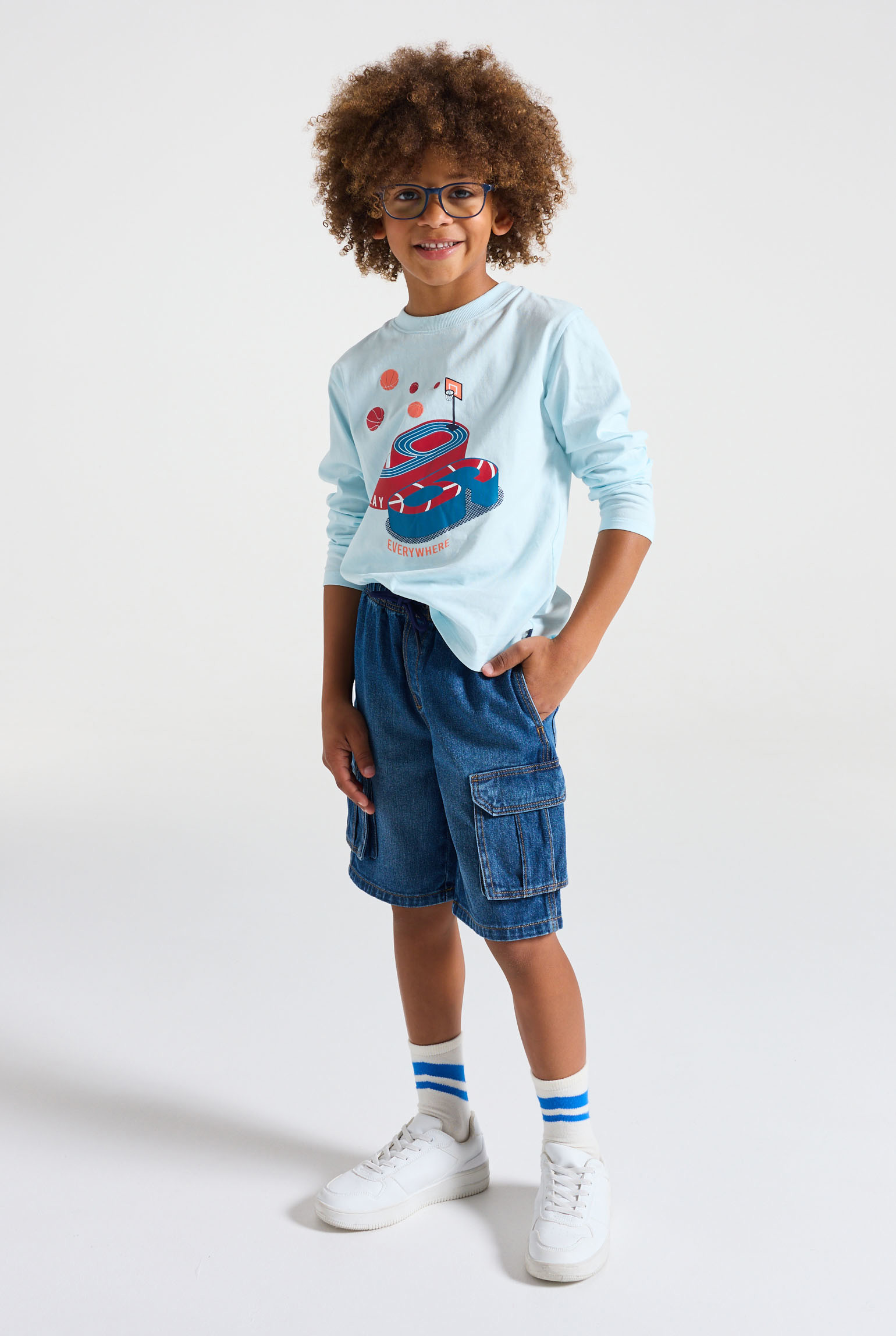 Bermuda cargo denim garçon bleu - Denim bleu stone