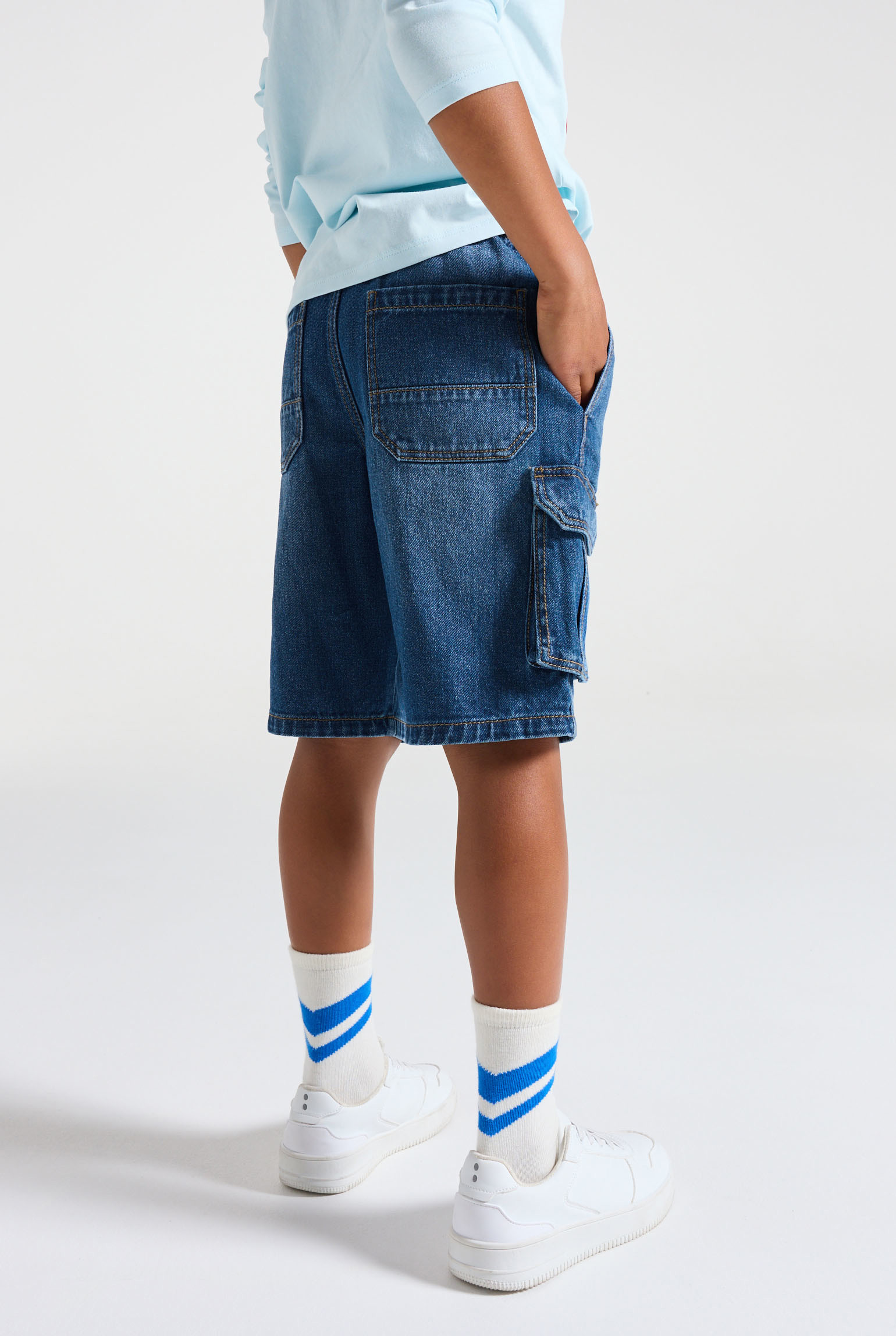 Bermuda cargo denim garçon bleu - Denim bleu stone