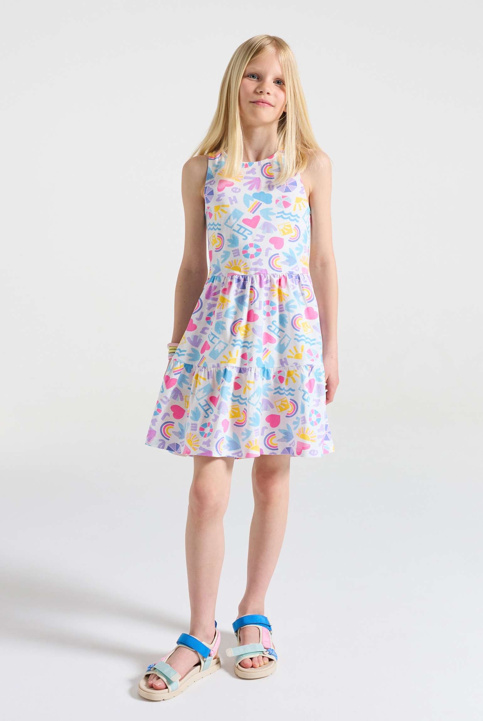 Robe rose sans manches fille - Imprimé multicolore