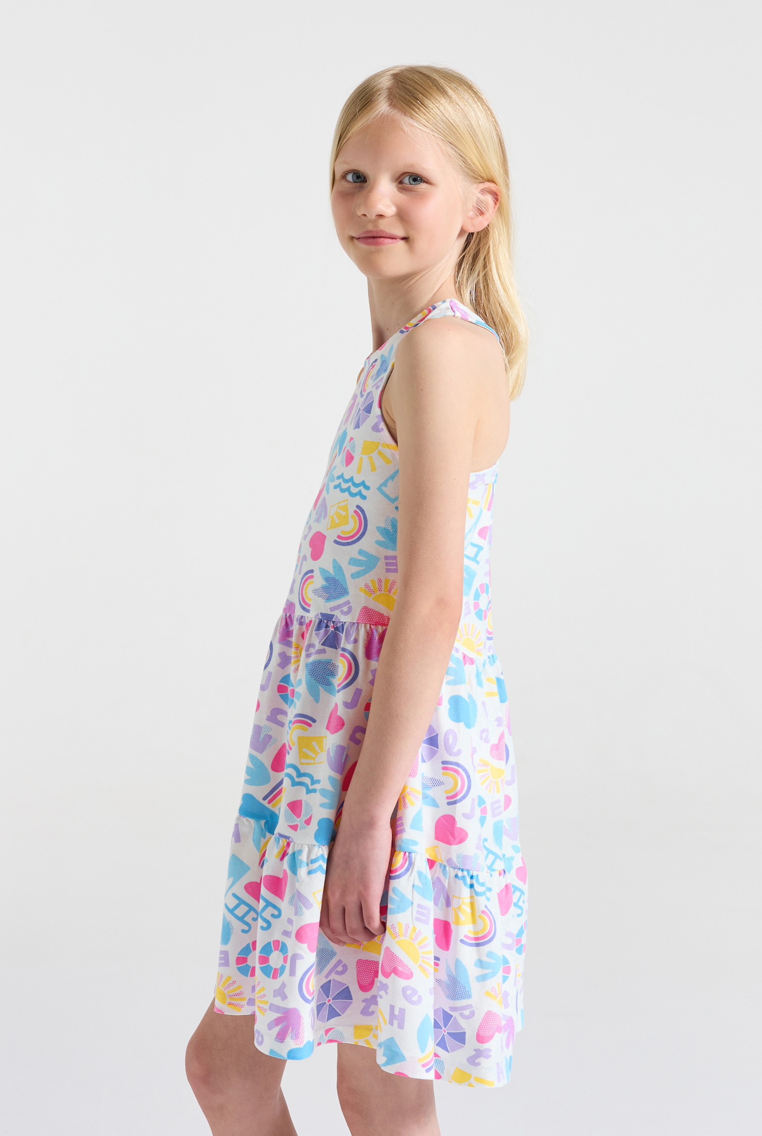 Robe rose sans manches fille - Imprimé multicolore