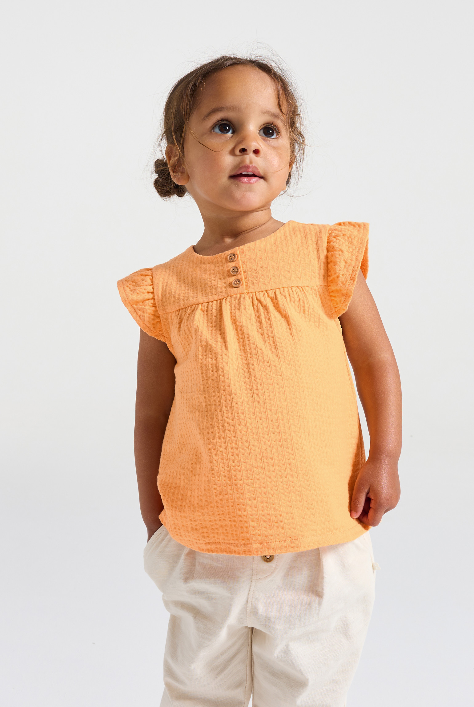 Blouse coton seersucker rose bébé fille - Orange Clair