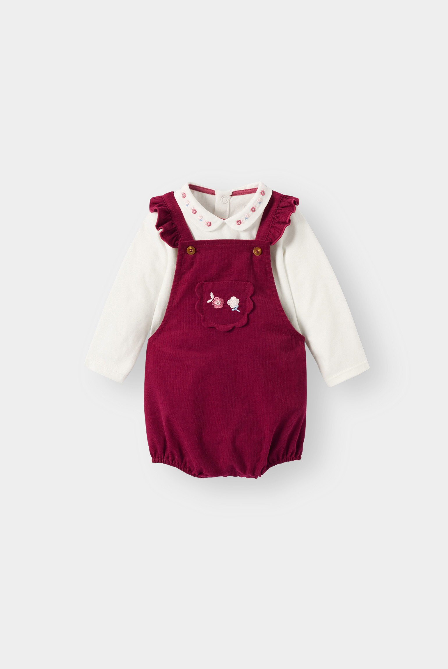 Ensemble salopette et body bordeaux bébé fille - Rose Pétunia