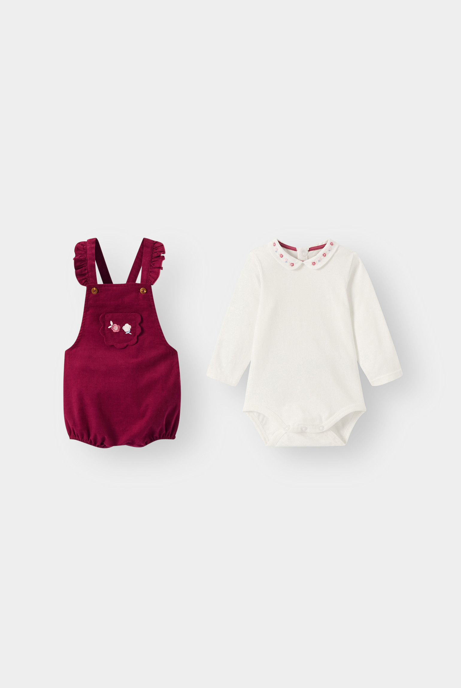 Ensemble salopette et body bordeaux bébé fille - Rose Pétunia