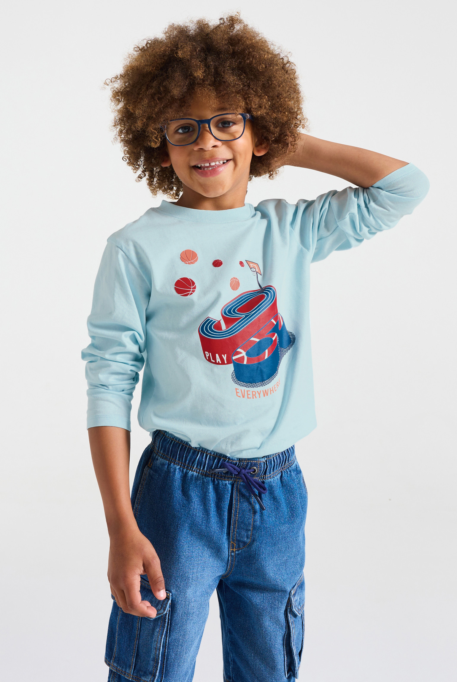 T-shirt manches longues sport bleu garçon - Bleu ciel