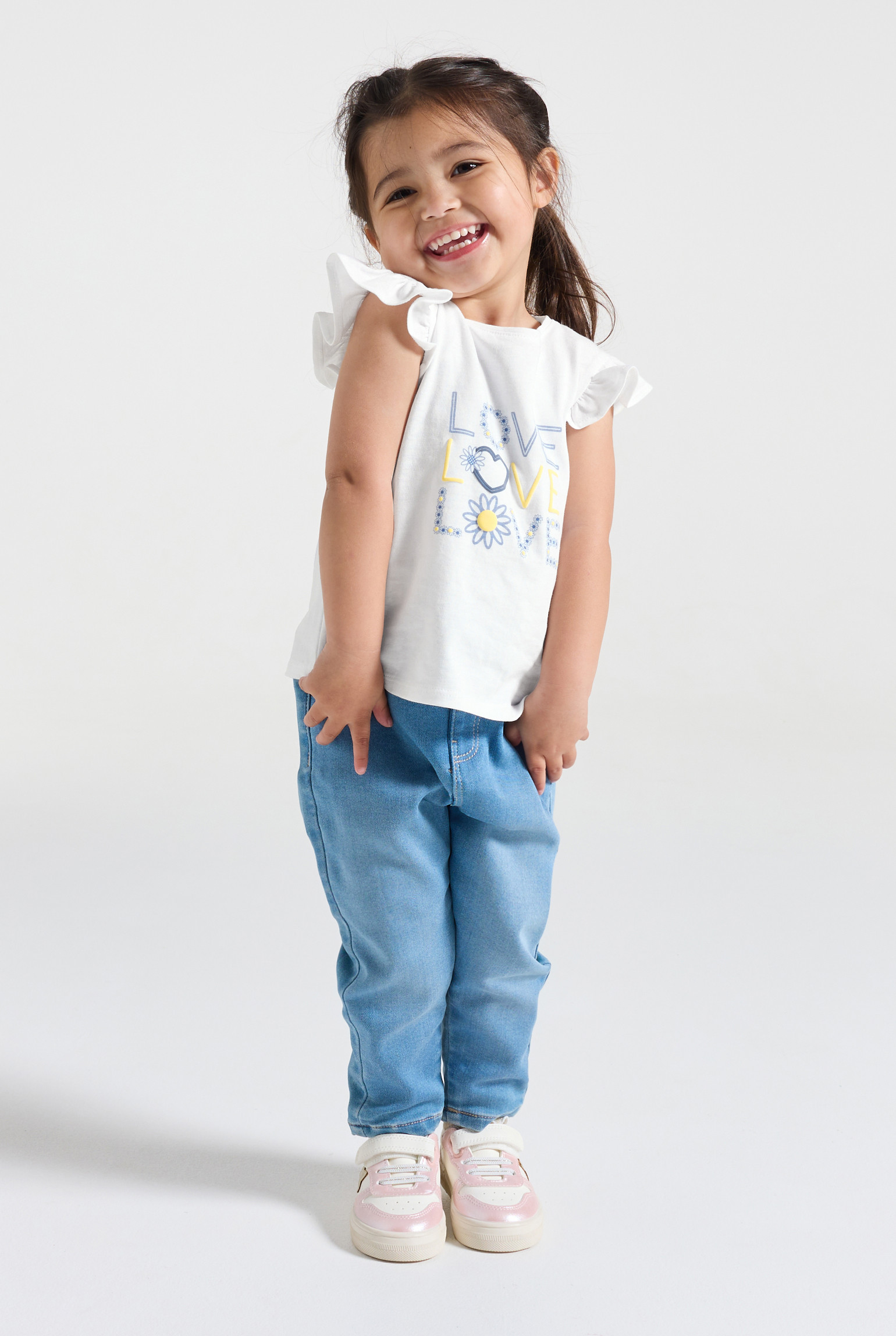 T-shirt blanc à message "soleil" bébé fille - Bleu