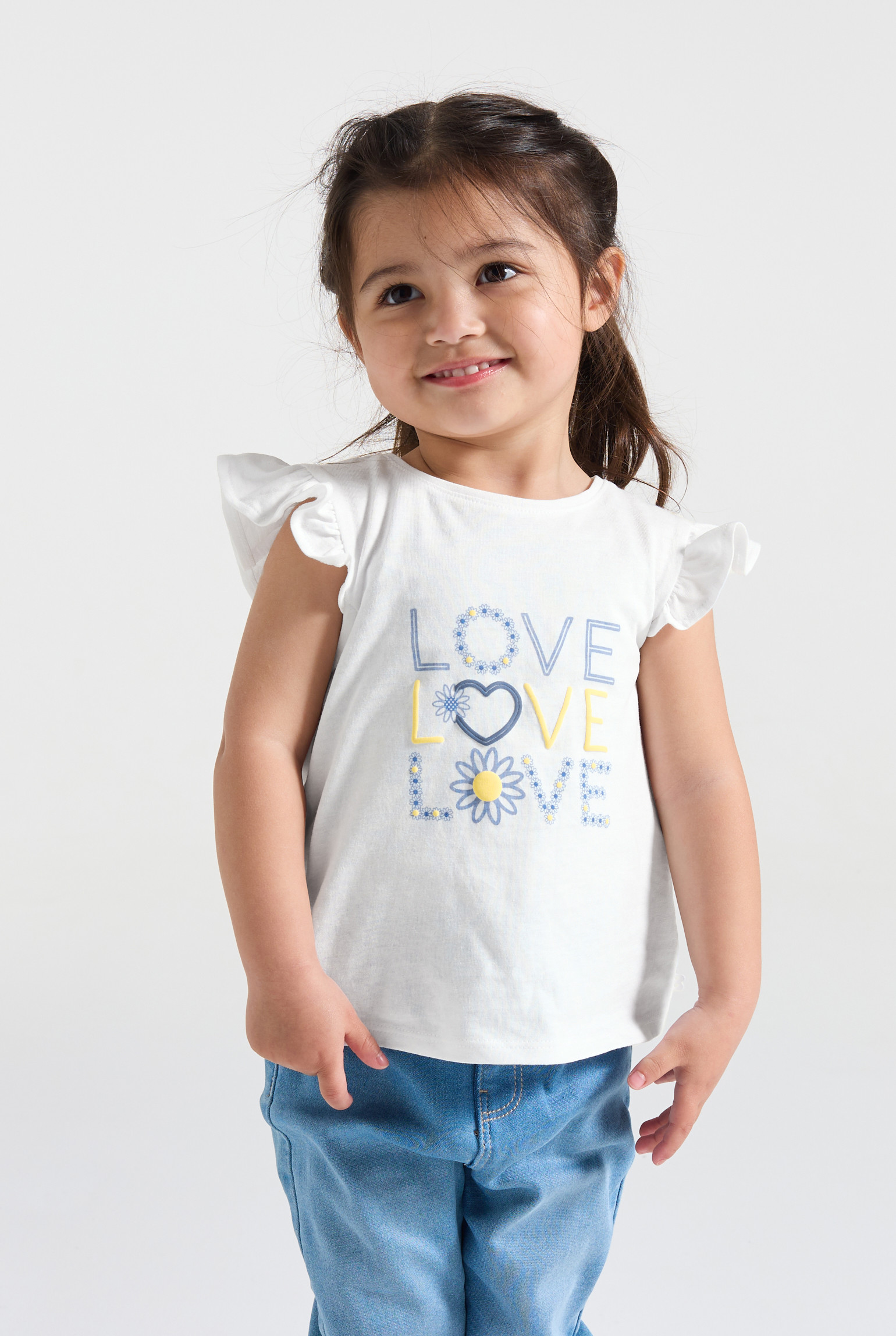 T-shirt blanc à message "soleil" bébé fille - Bleu