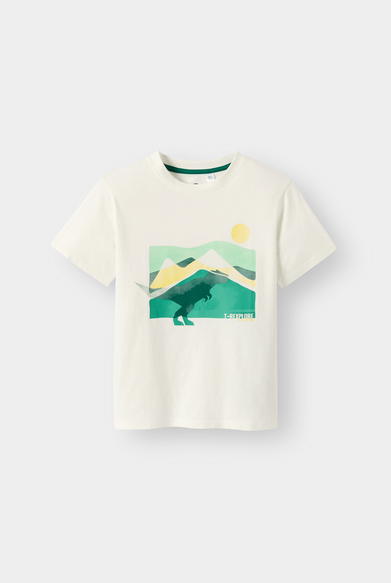 T-shirt motif dinosaure bleu garçon - Ecru