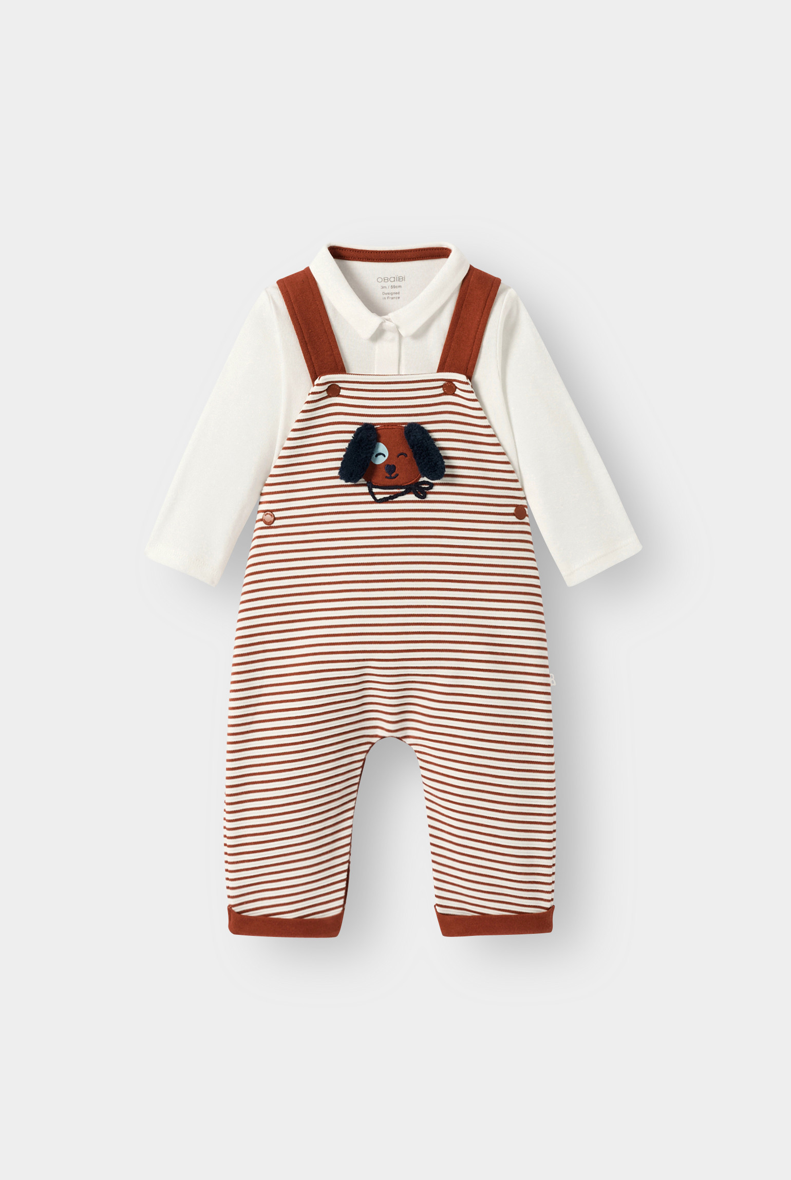 Ensemble salopette à rayures marron bébé garçon - Marron Epice