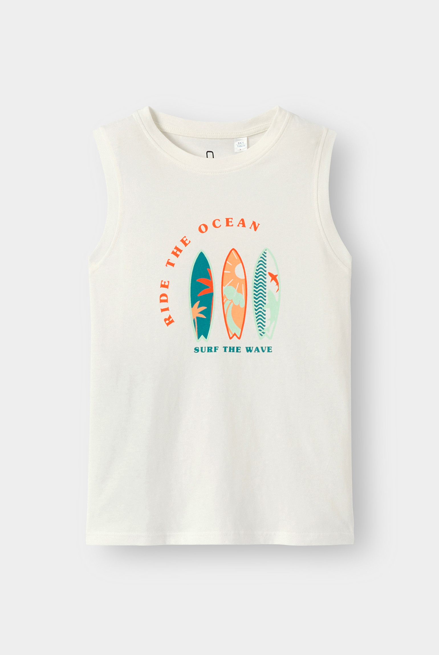 Débardeur orange motif planche de surf garçon - Ecru