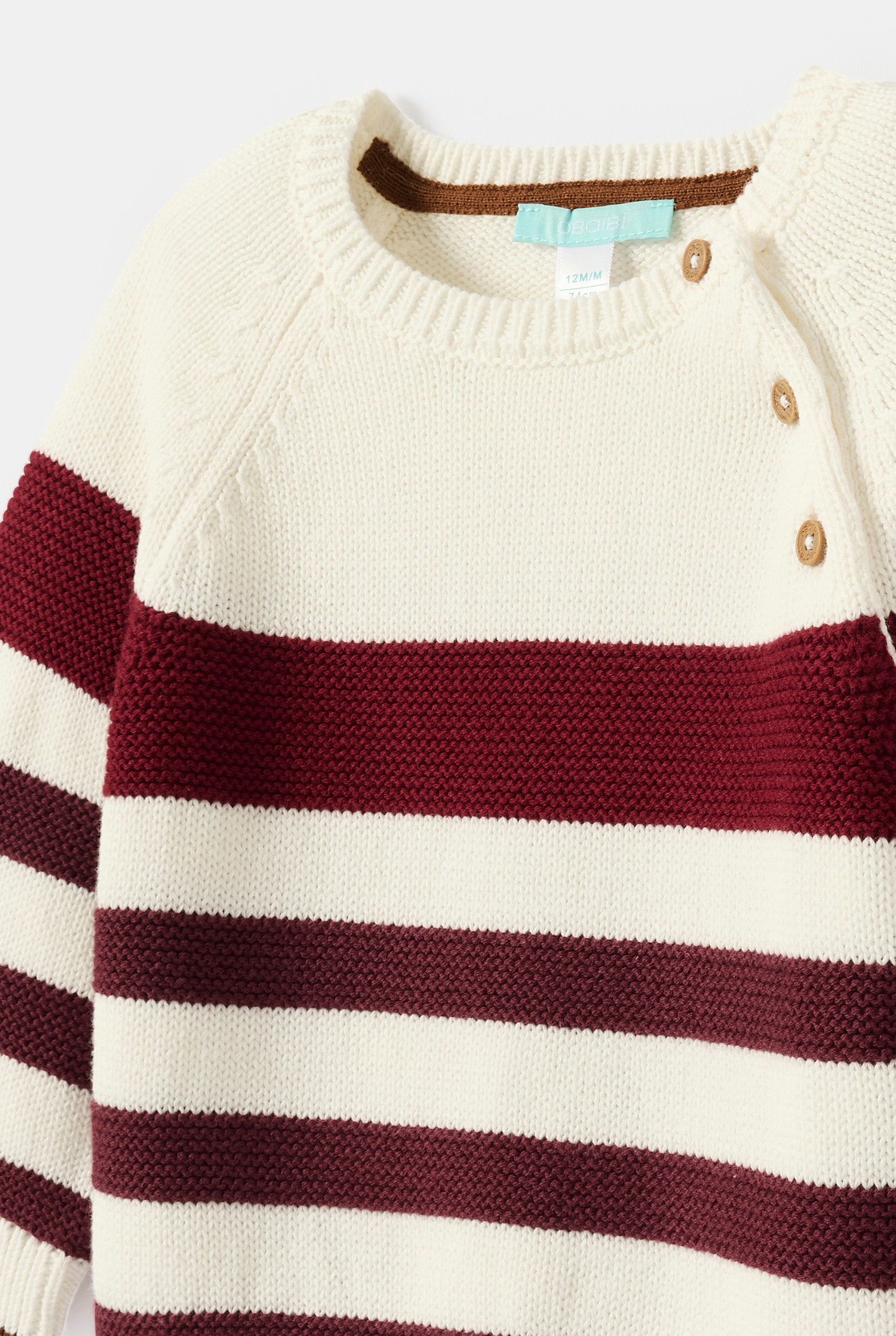 Pull maille tricot rayé bordeaux bébé garçon - Rayures rouge