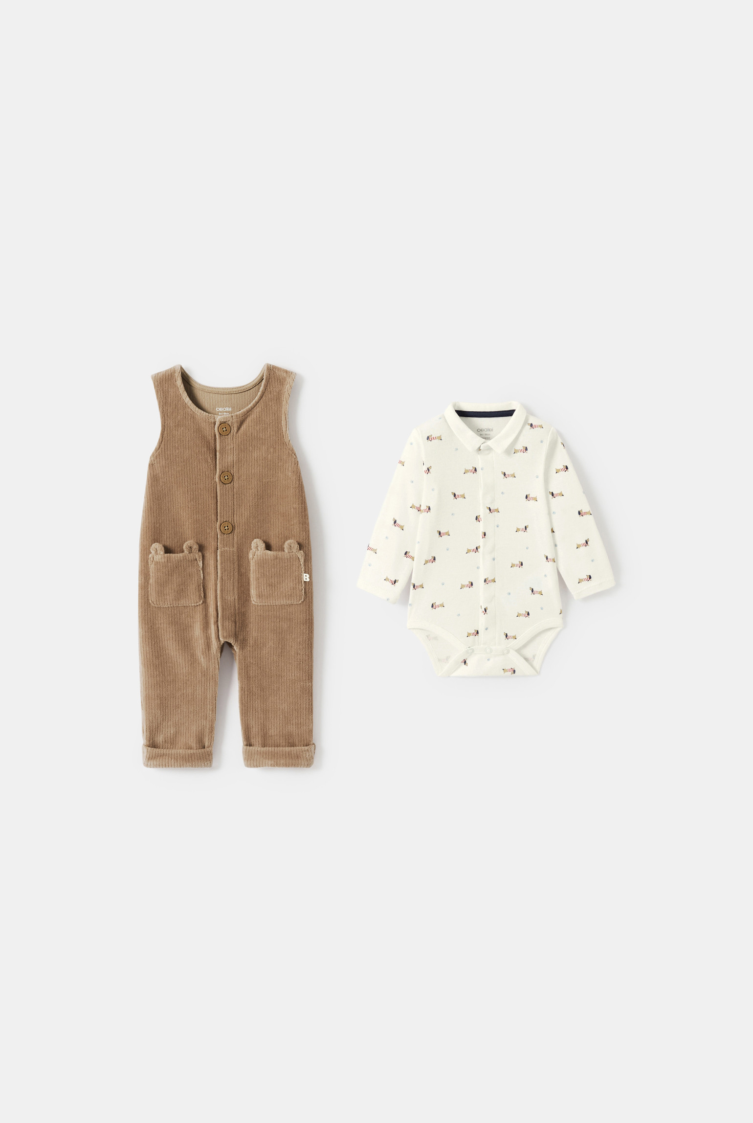 Salopette velours et body marron bébé garçon - Marron Epice