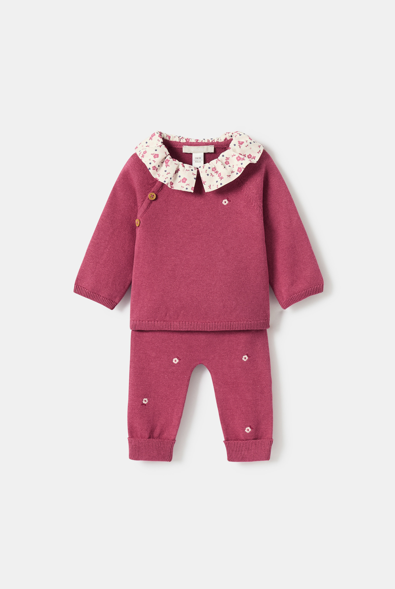 Pull et pantalon maille tricot rose bébé fille - Rose Pétunia