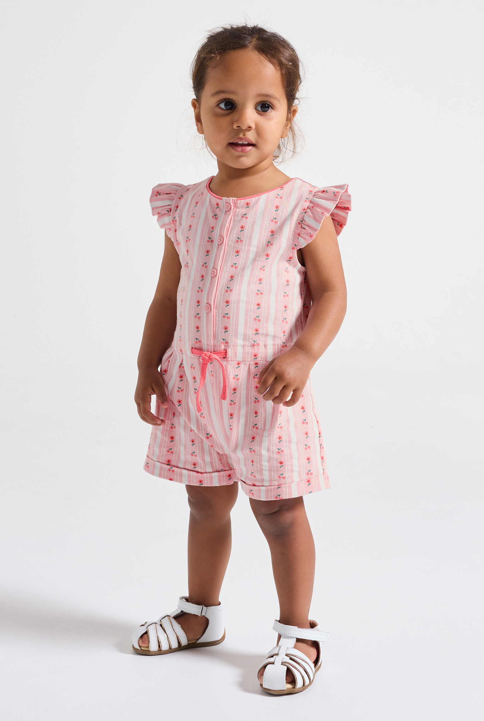 Combishort fleurs rose bébé fille - Rayures rose