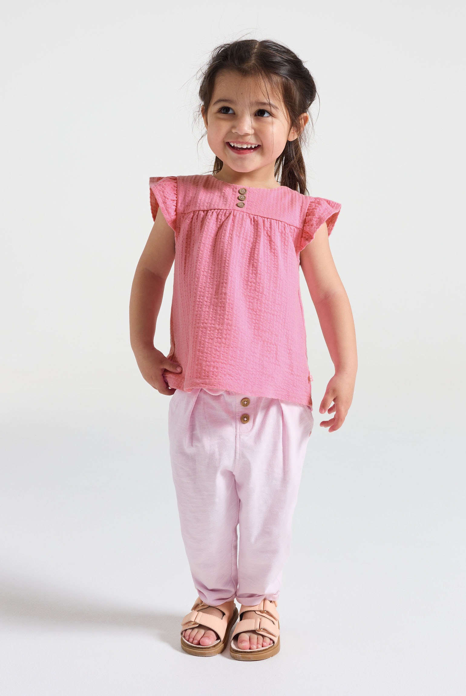 Blouse coton seersucker rose bébé fille - Rose Moyen Fonce