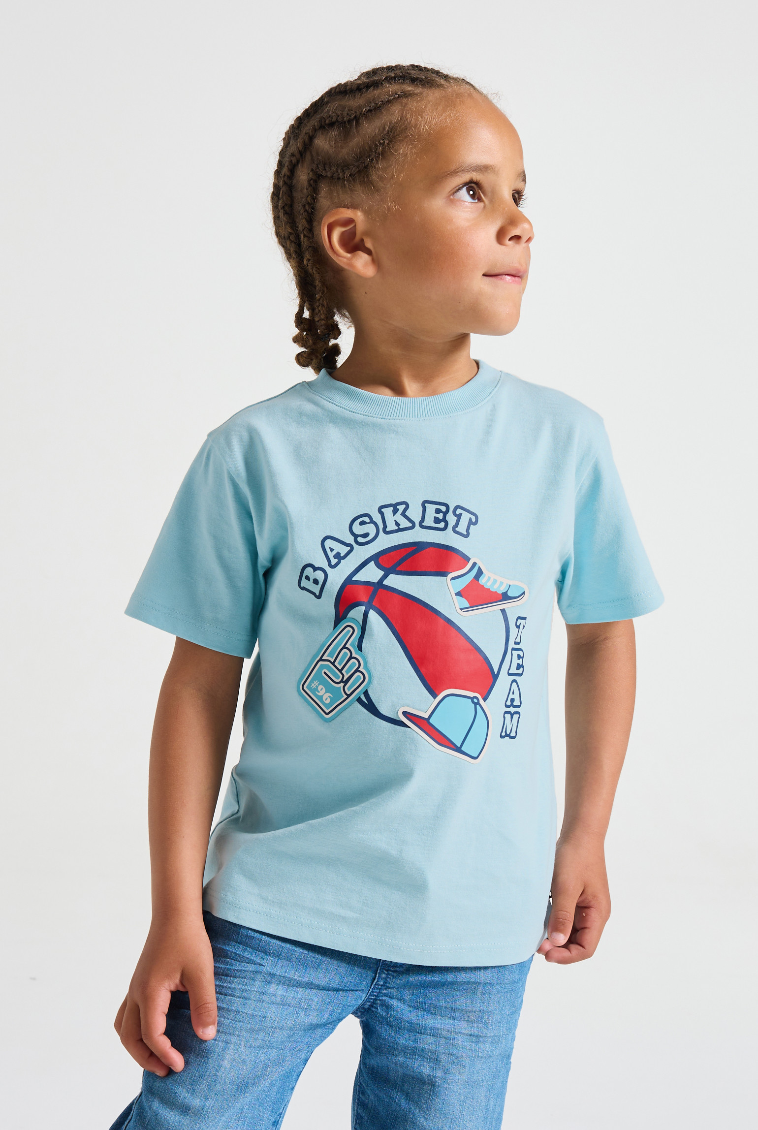 T-shirt blanc à message "Skate crew" garçon - Bleu Clair