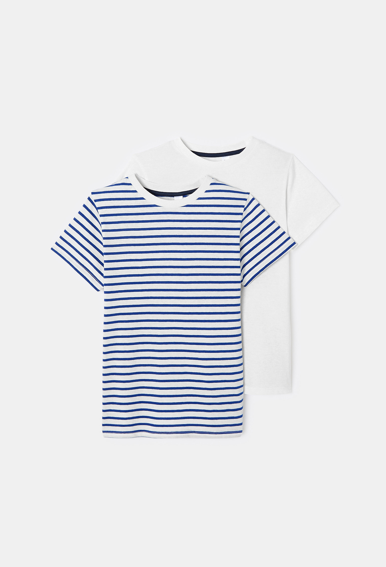 T-shirt rayé et uni bleu garçon (lot de 2) - Rayures bleu