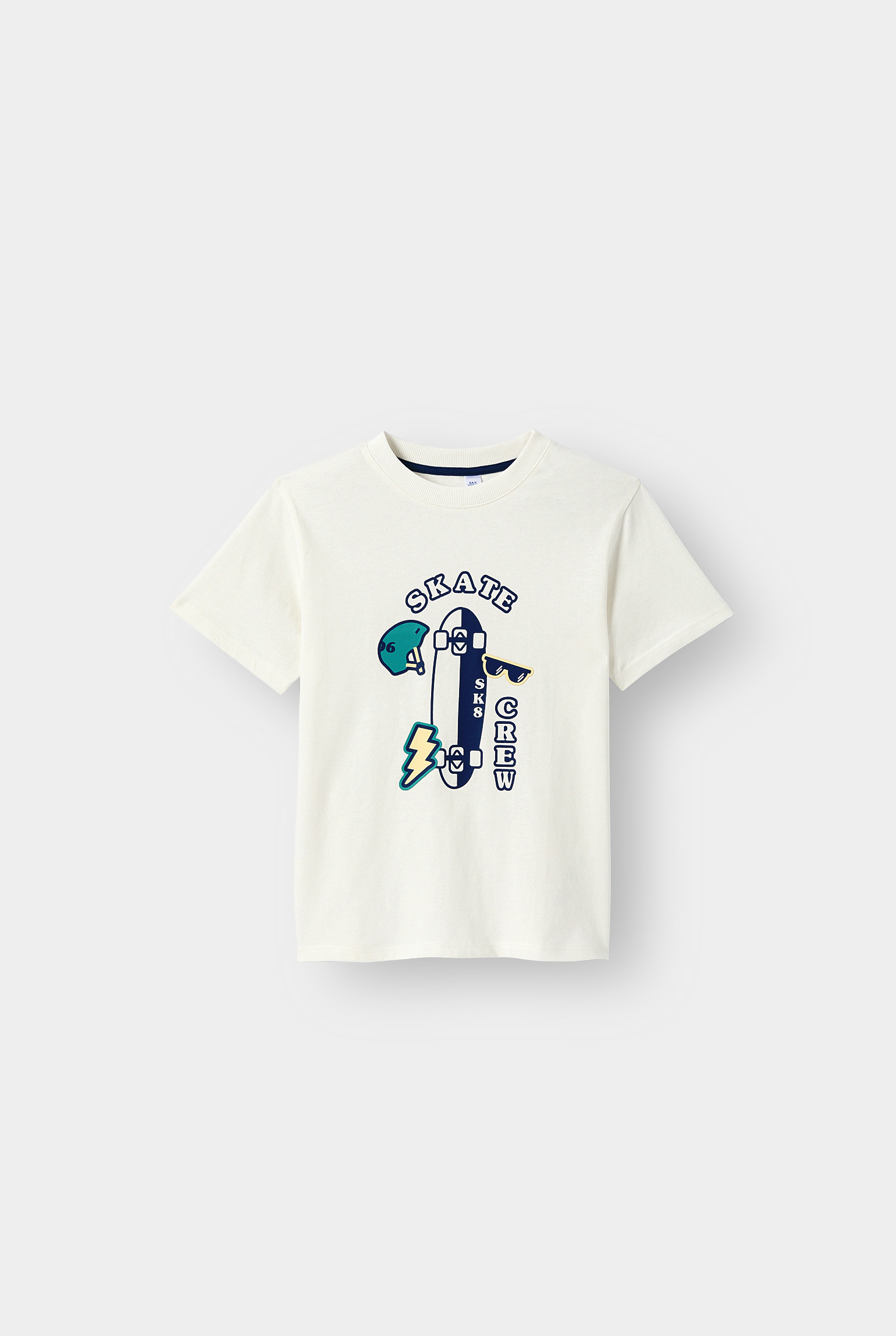 T-shirt blanc à message "Skate crew" garçon - Ecru