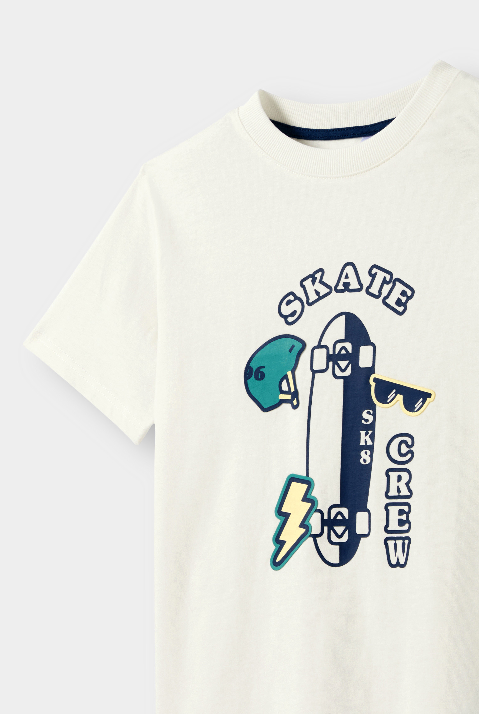 T-shirt blanc à message "Skate crew" garçon - Ecru