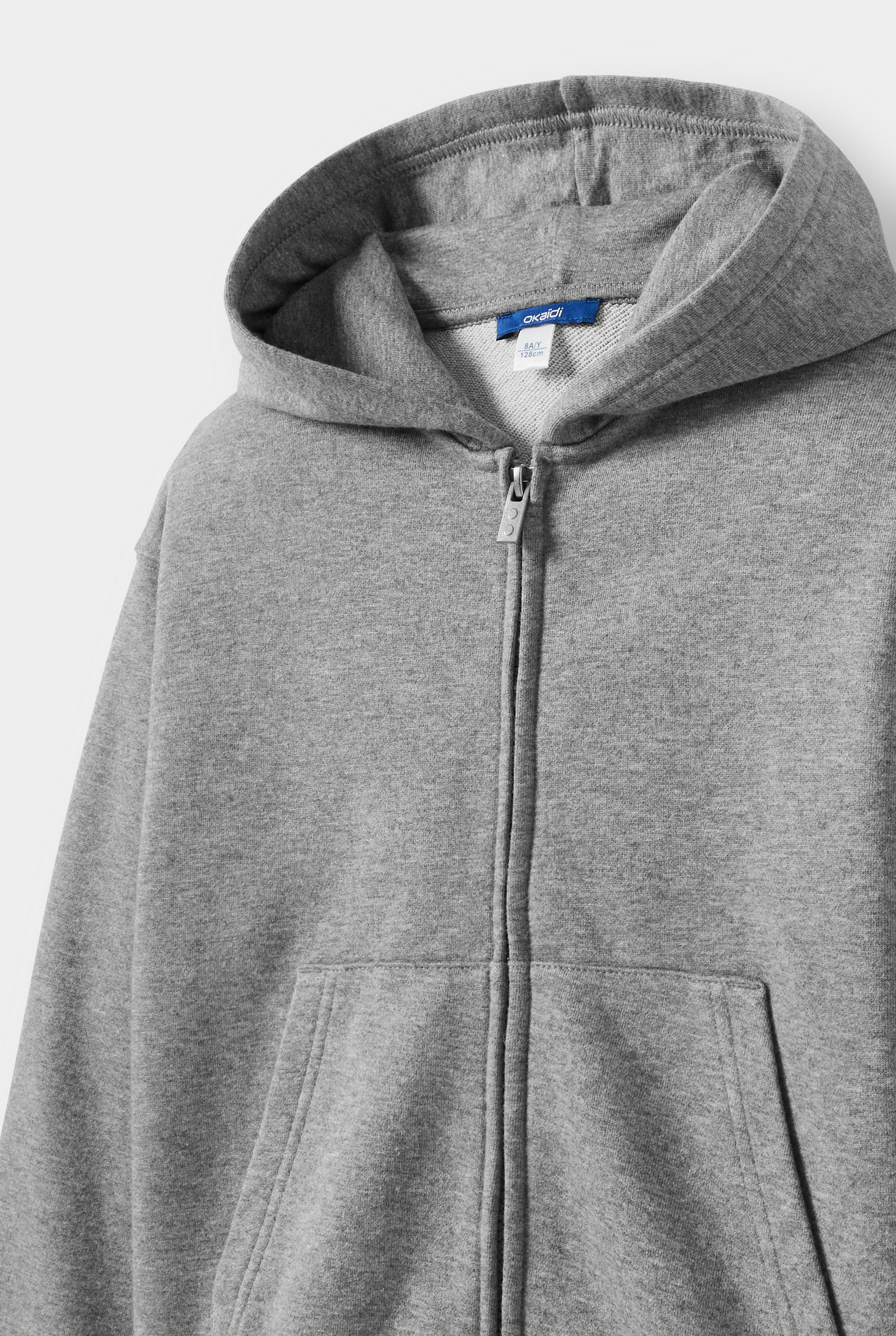 Sweat zippé à capuche vert - Gris chiné moyen
