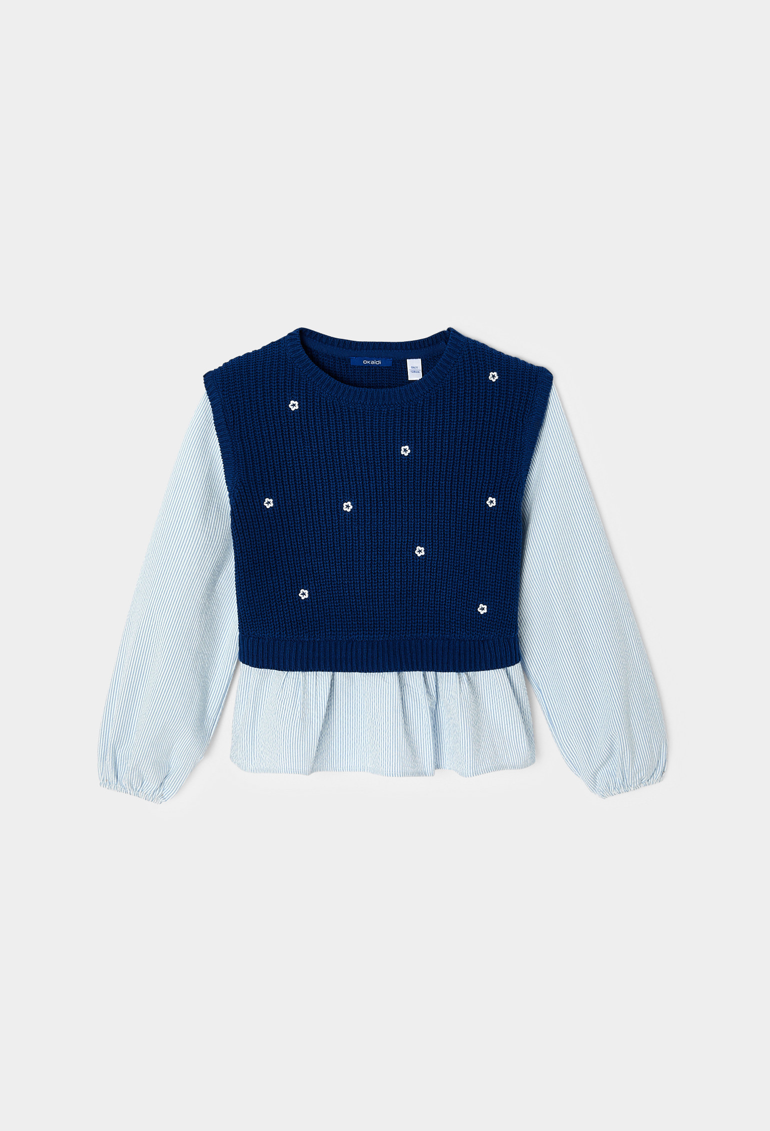Pull 2-en-1 bleu motif fleurs fille - Bleu lagon