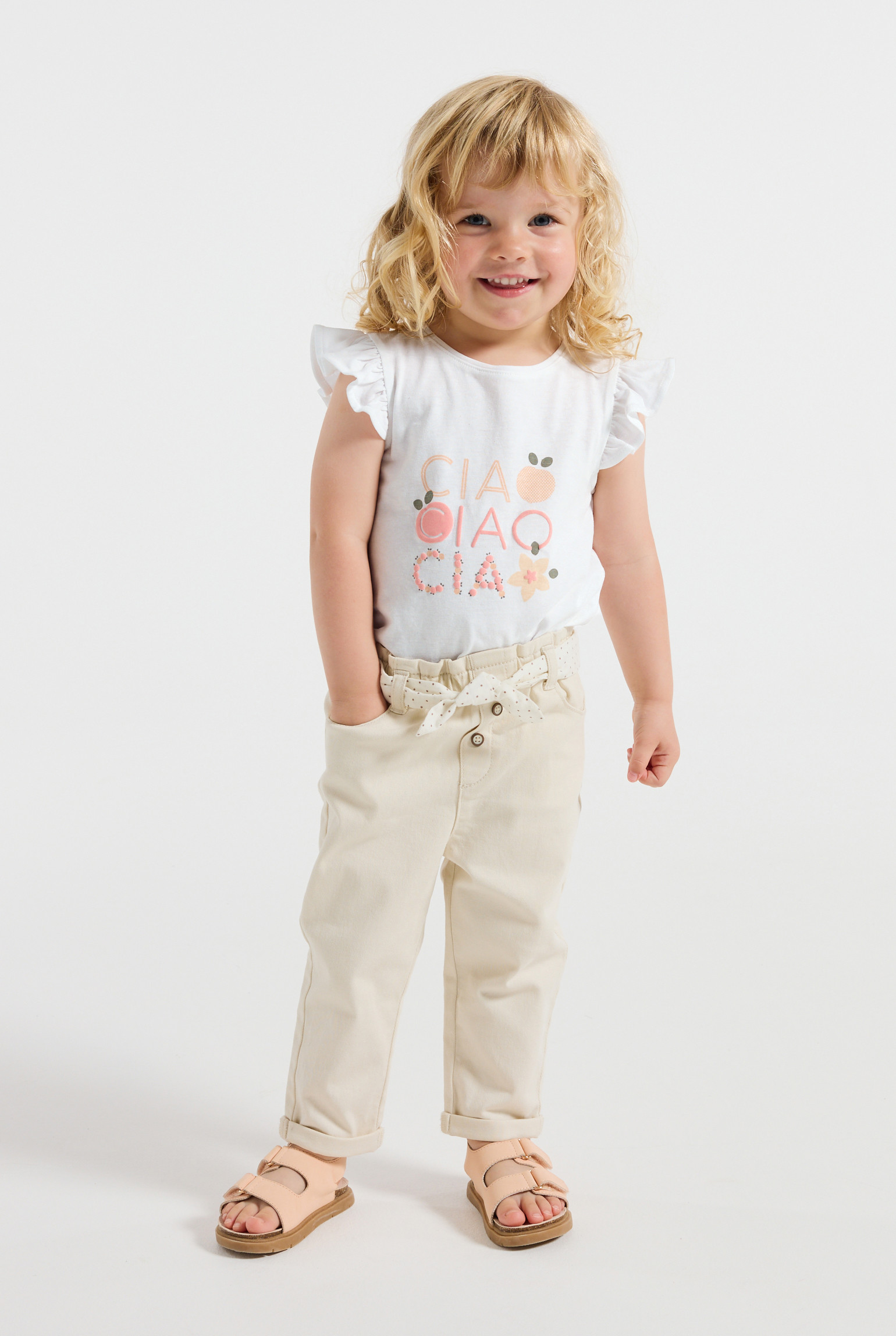 T-shirt blanc à message "soleil" bébé fille - Rose