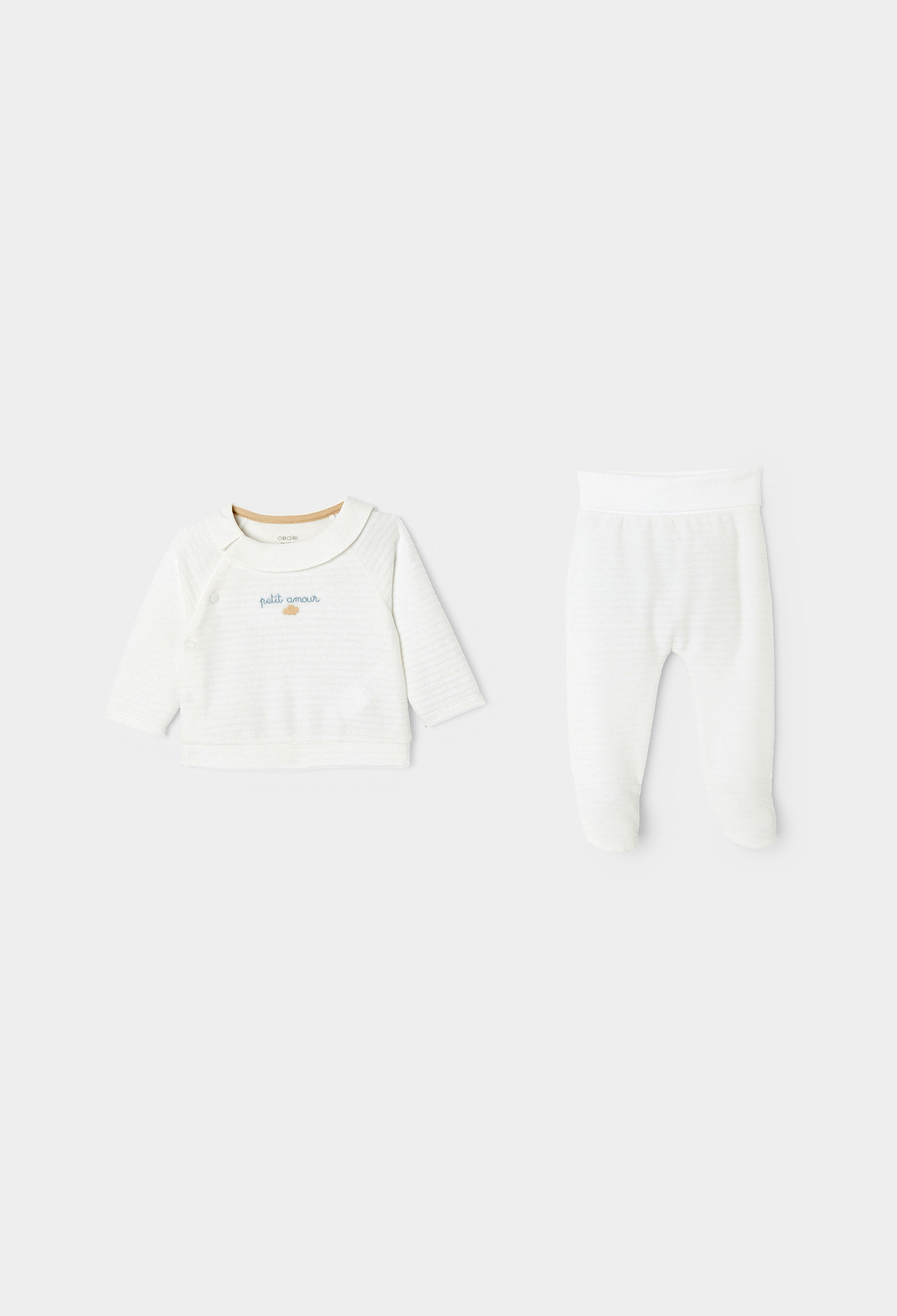 Ensemble velours blanc naissance bébé mixte - blanc