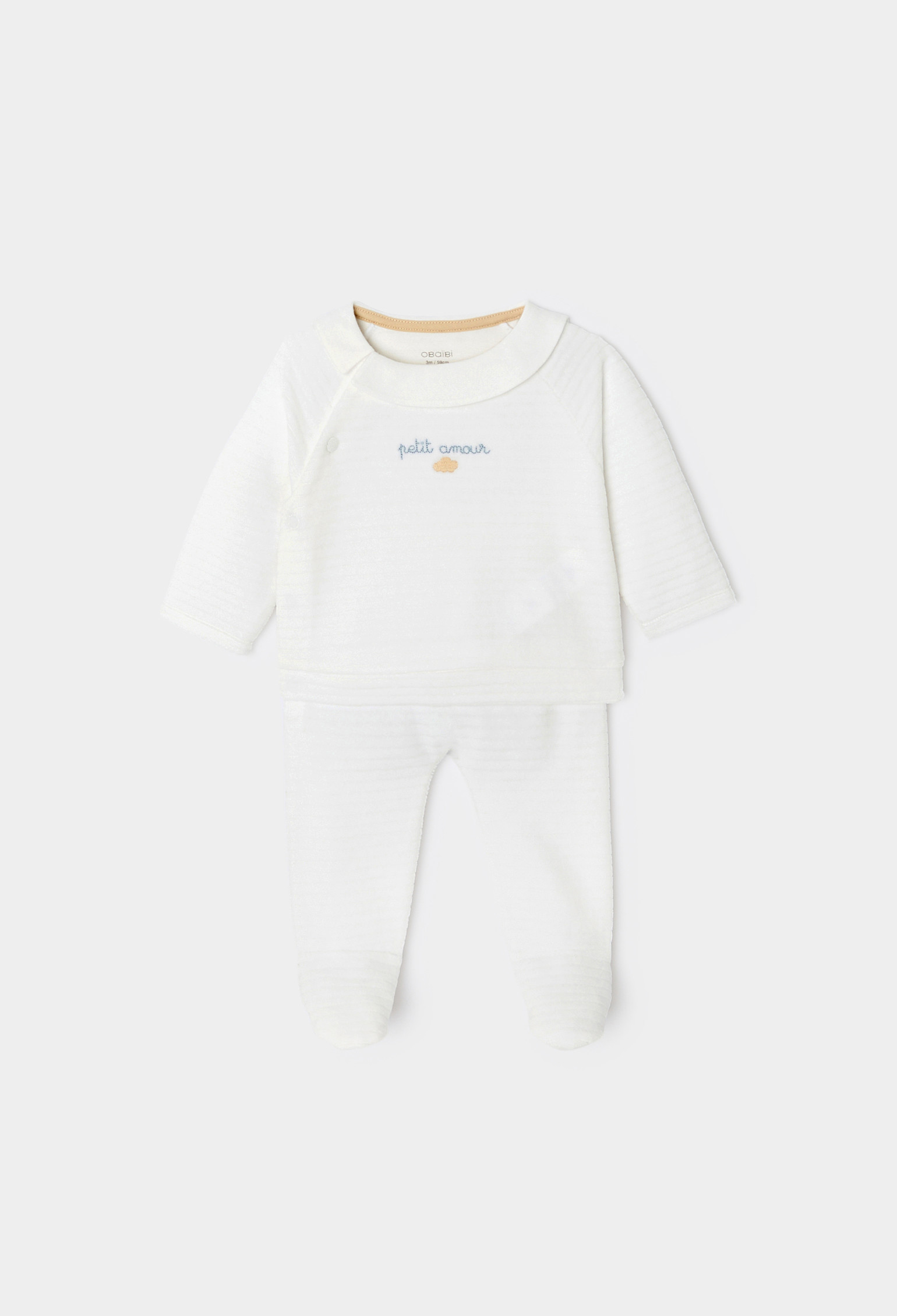 Ensemble velours blanc naissance bébé mixte - blanc