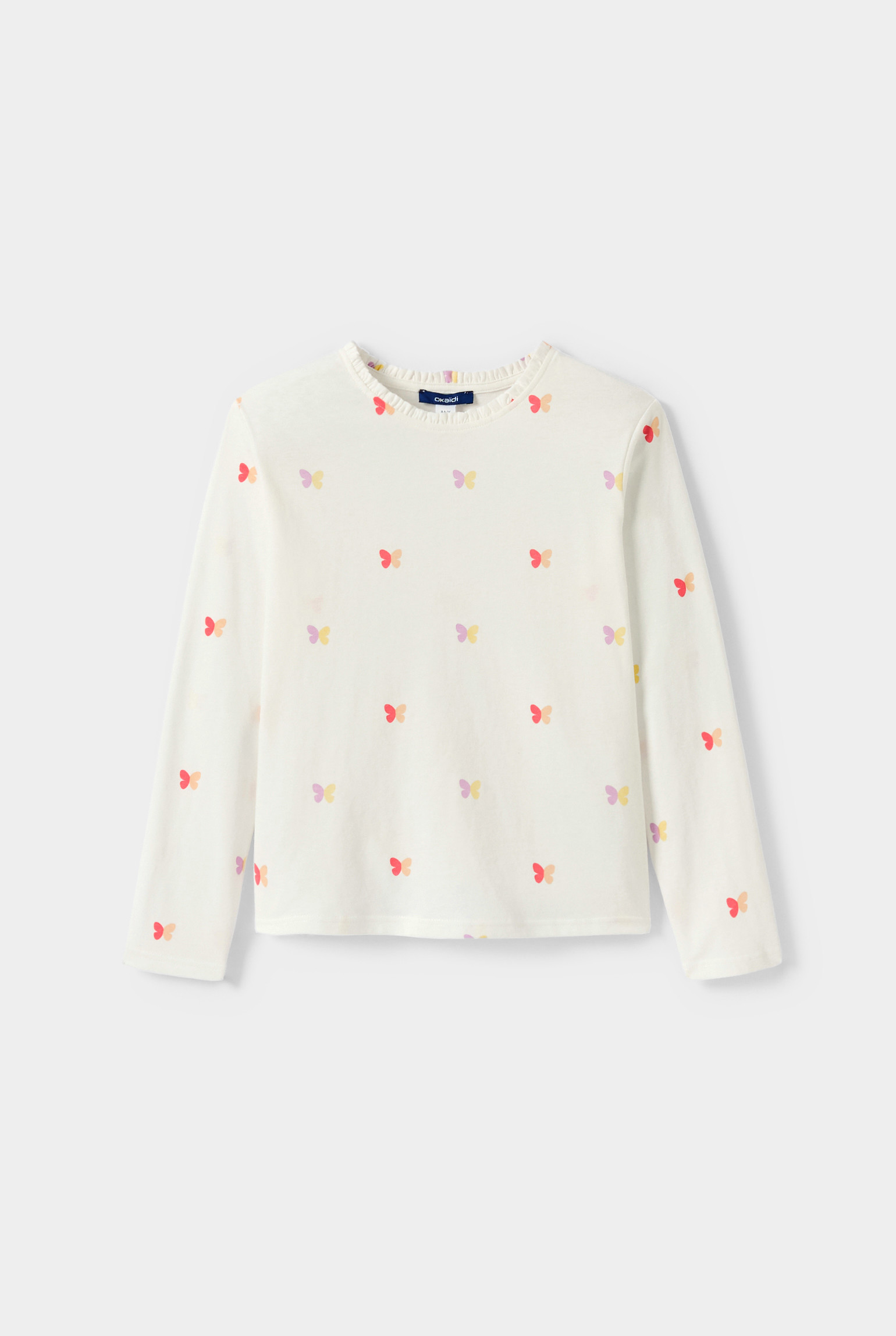 Tee-shirt bleu motif papillon fille - Imprimé blanc