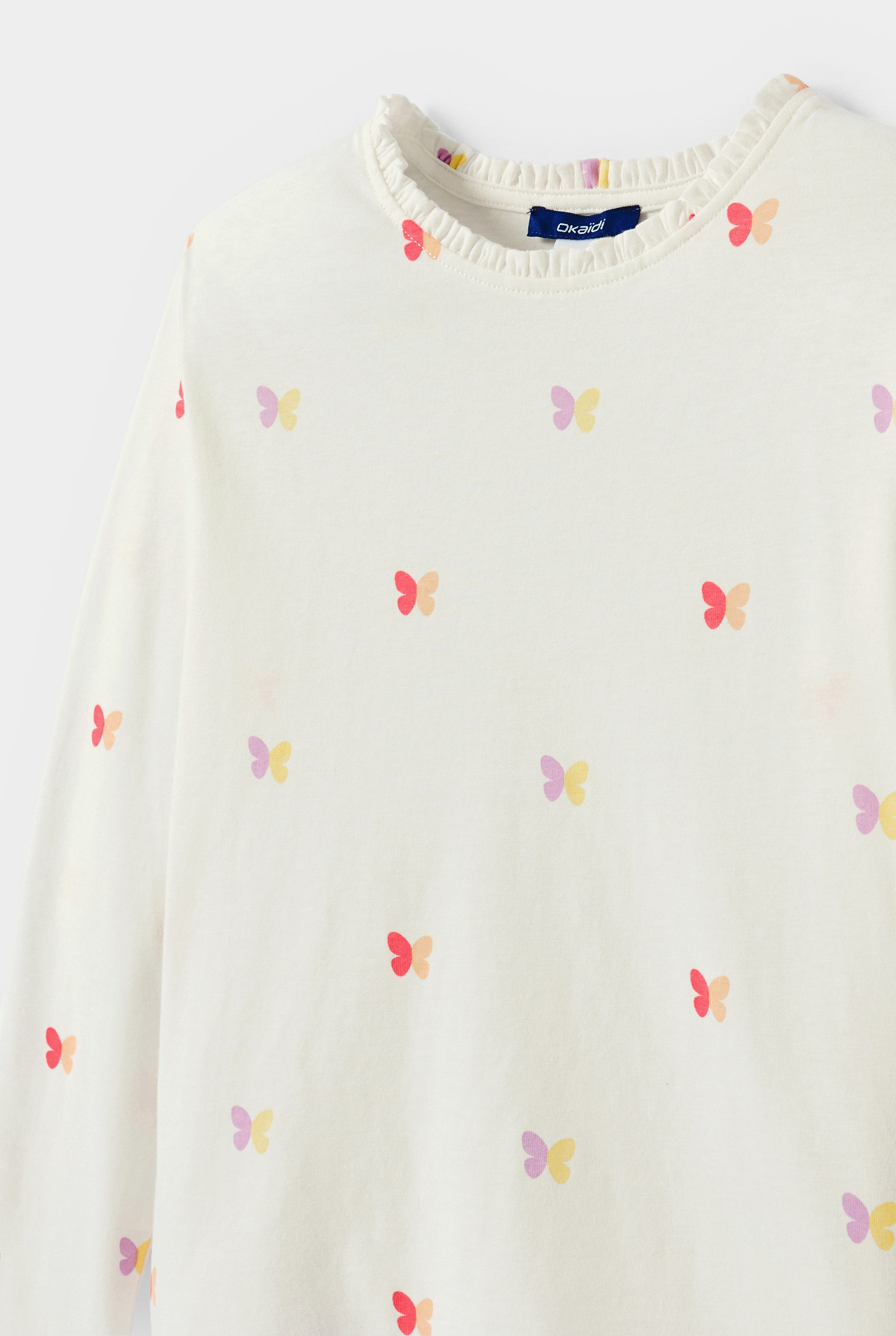 Tee-shirt bleu motif papillon fille - Imprimé blanc