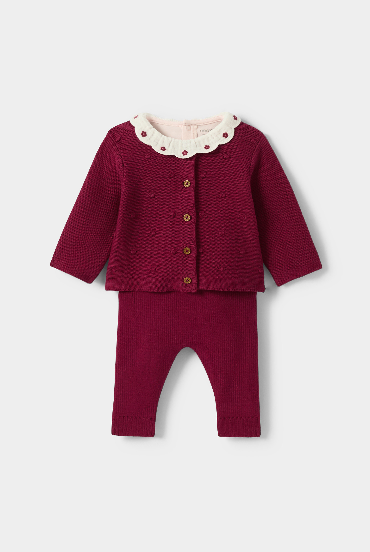 Ensemble 3 pièces bordeaux bébé fille - Blanc
