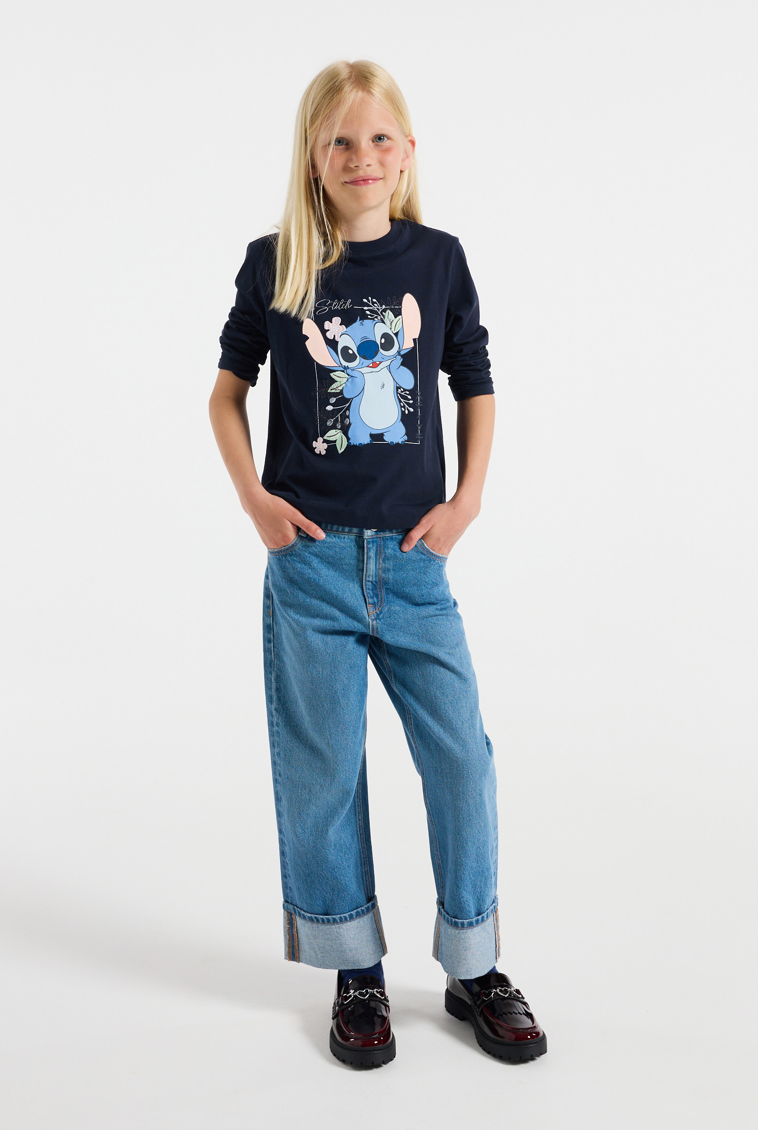 T-shirt Lilo et Stitch bleu marine fille - Bleu rivage