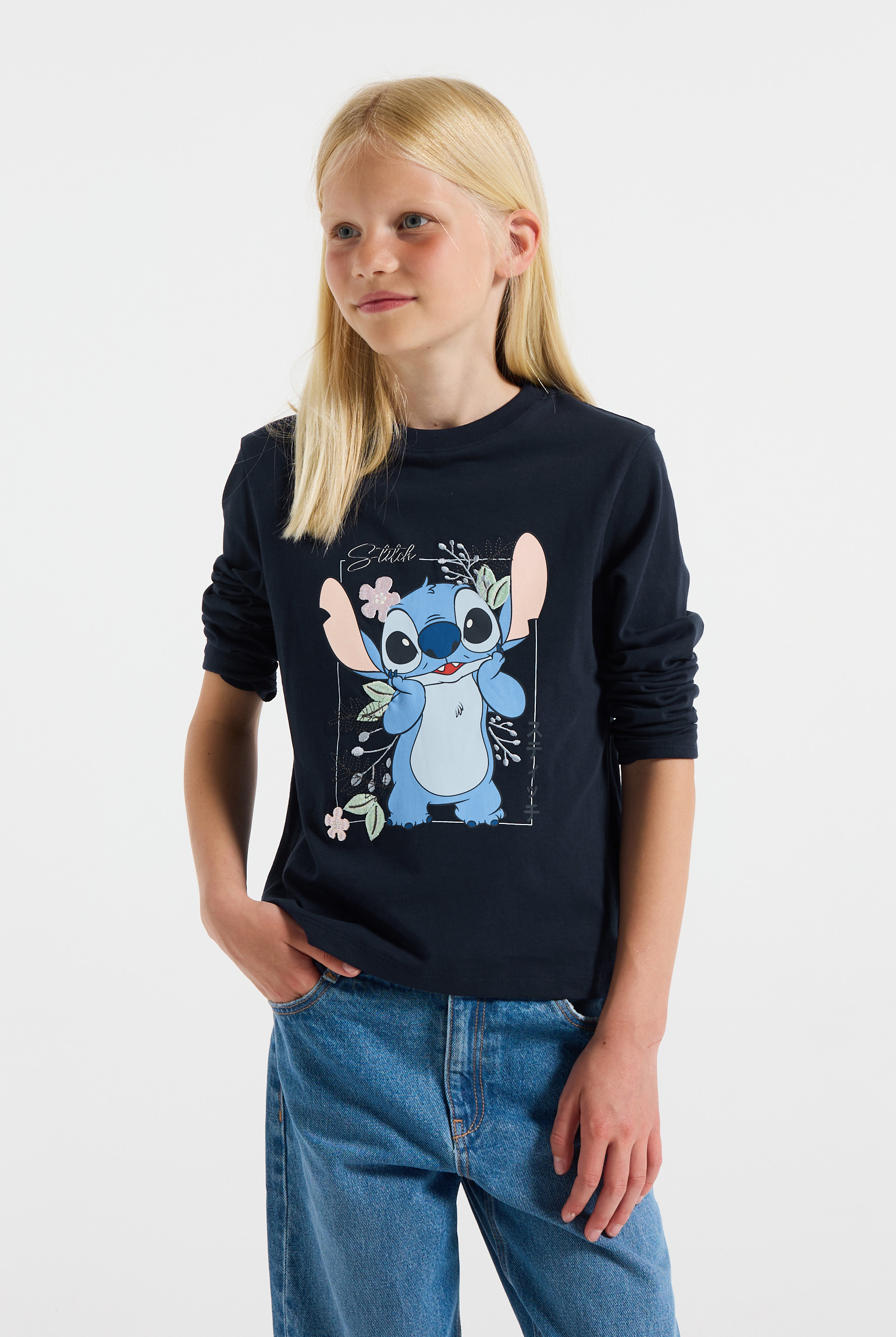 T-shirt Lilo et Stitch bleu marine fille - Bleu rivage