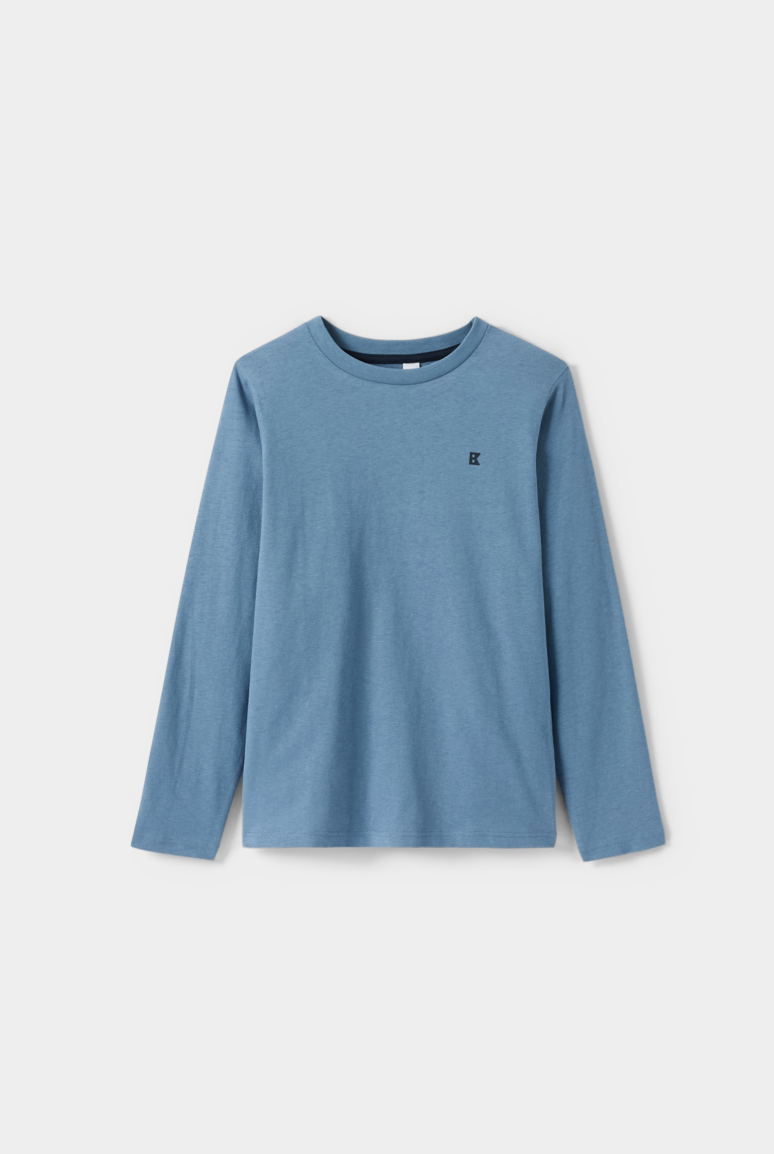 T-shirt manches longues uni bleu garçon - Bleu Fjord