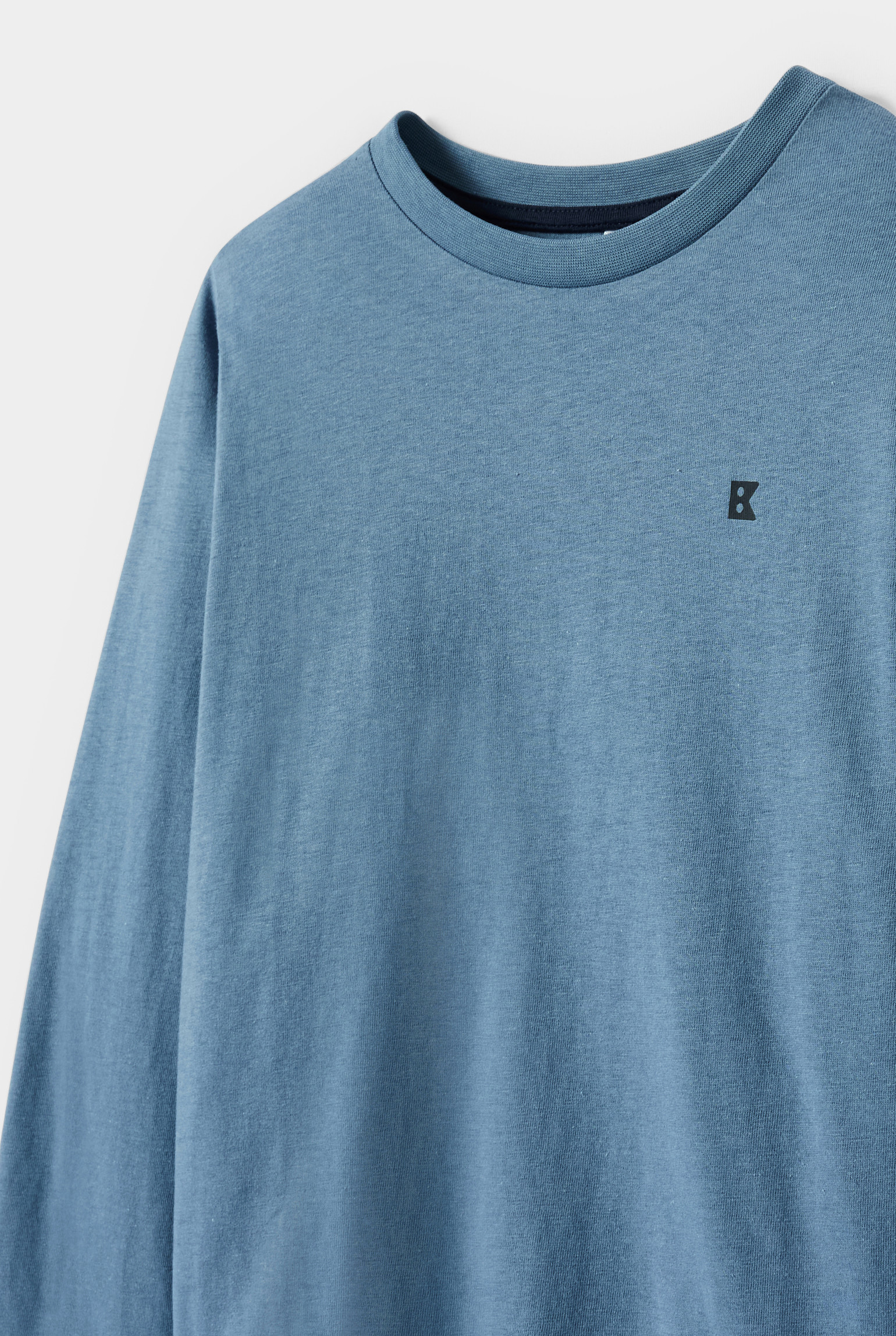 T-shirt manches longues uni bleu garçon - Bleu Fjord