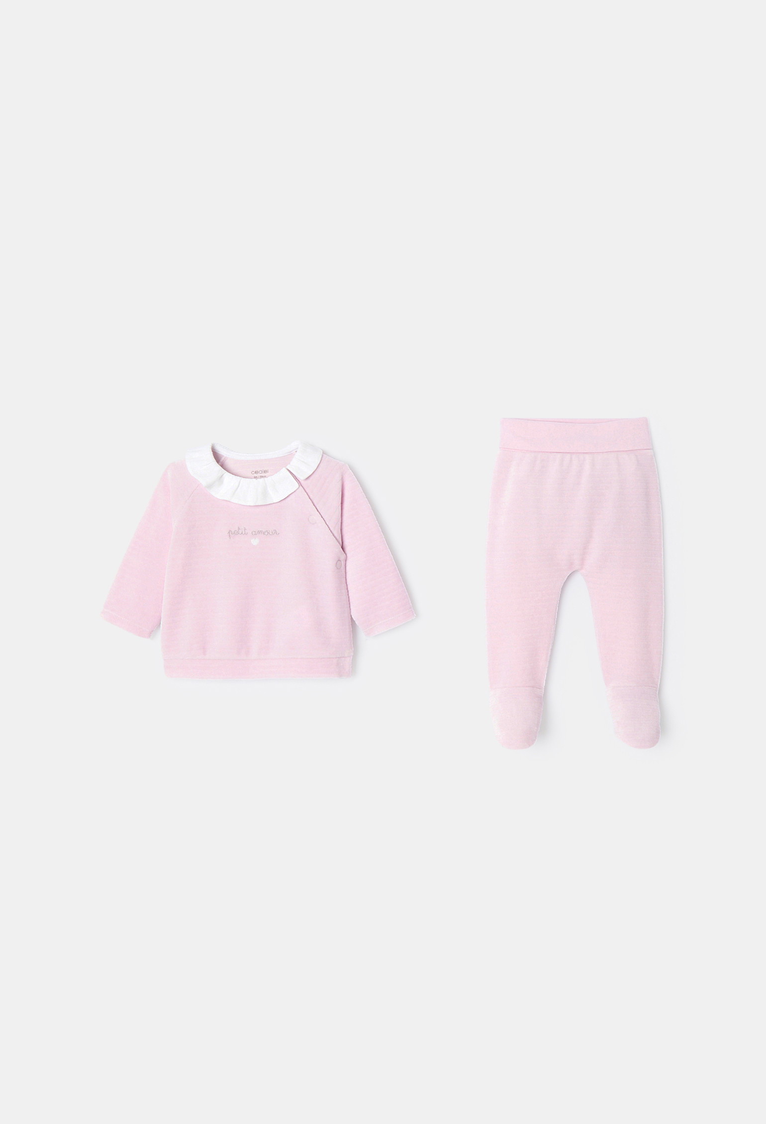 Ensemble velours rose naissance bébé fille - rose