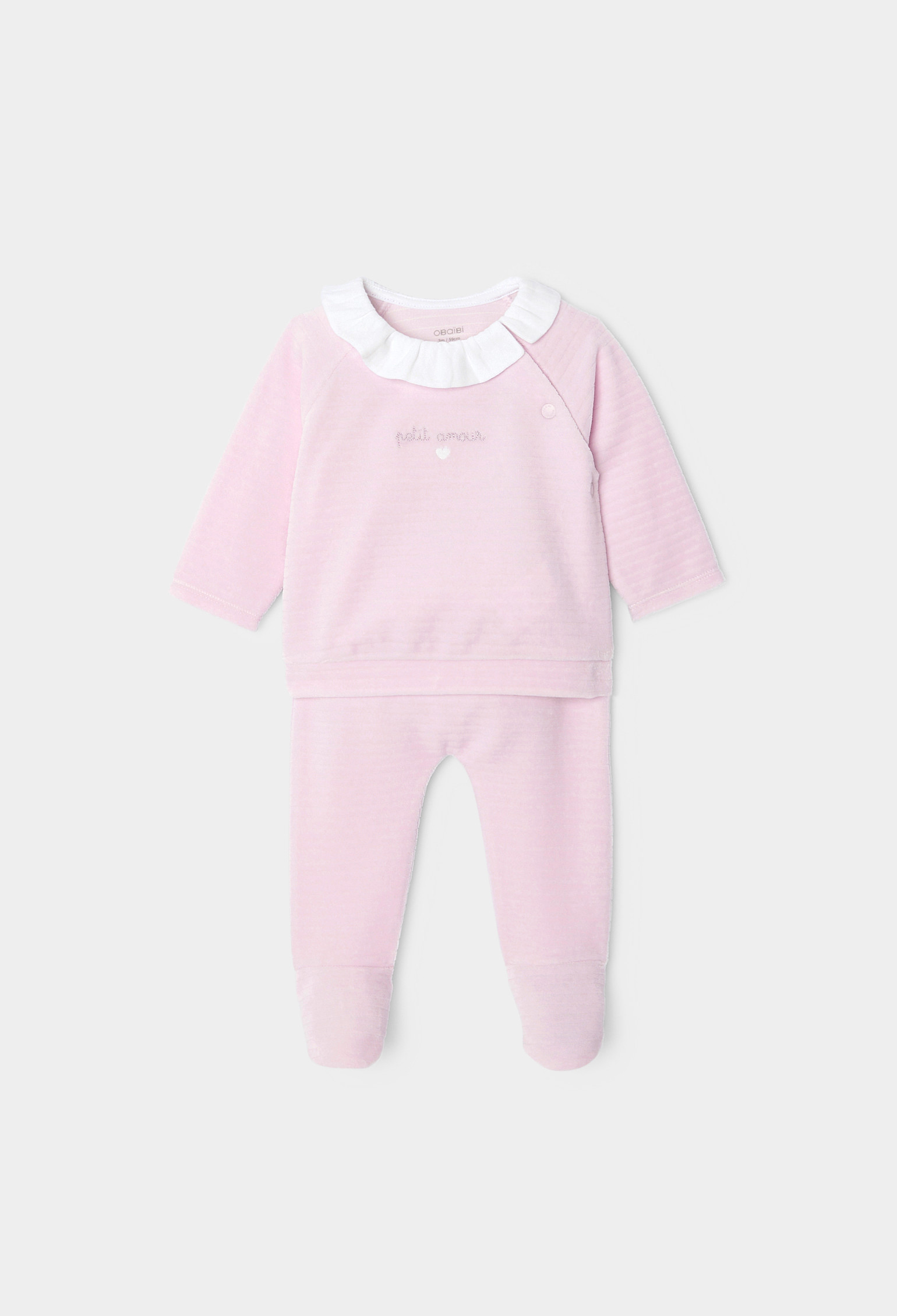 Ensemble velours rose naissance bébé fille - rose