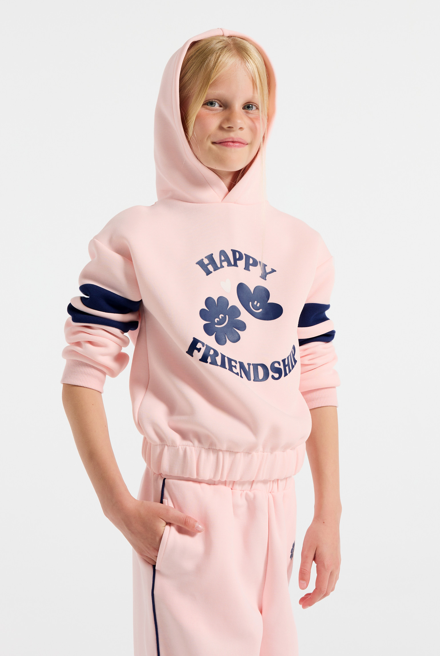 Sweat à capuche vert fille - Rose pâle