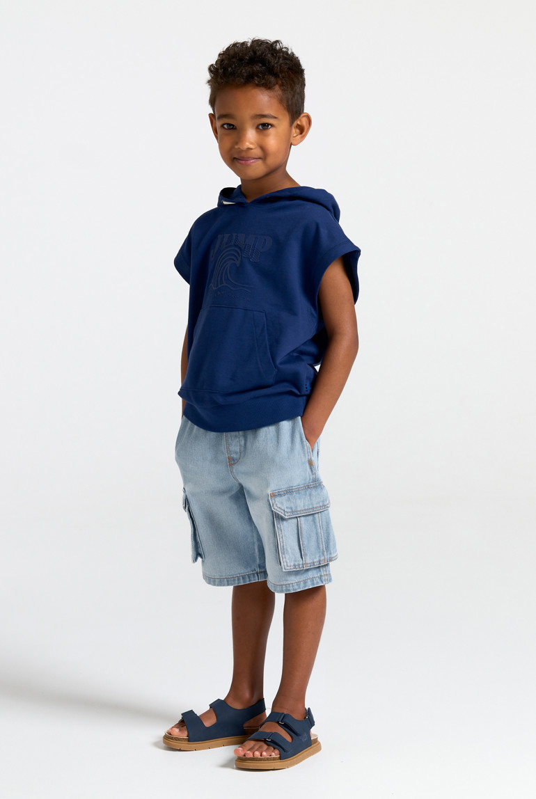 Bermuda cargo denim garçon bleu - Denim Bleached Blue