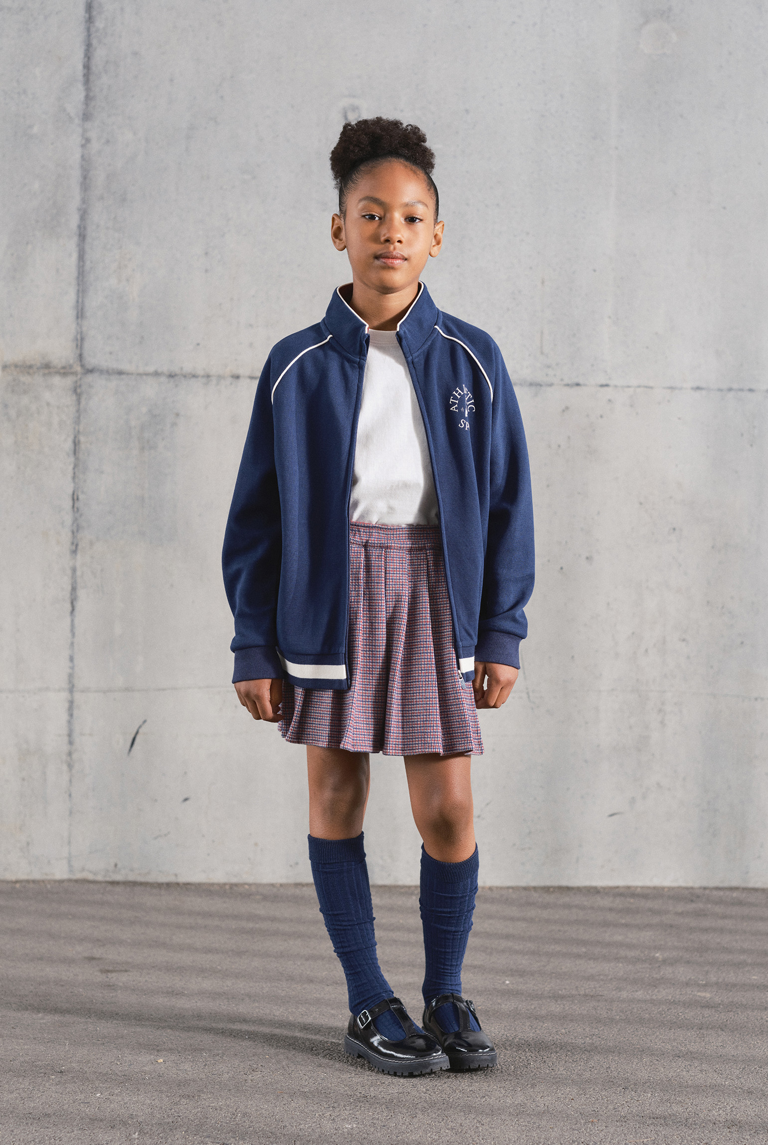 Jupe short plissée motif pied-de-poule fille - Imprimé gris