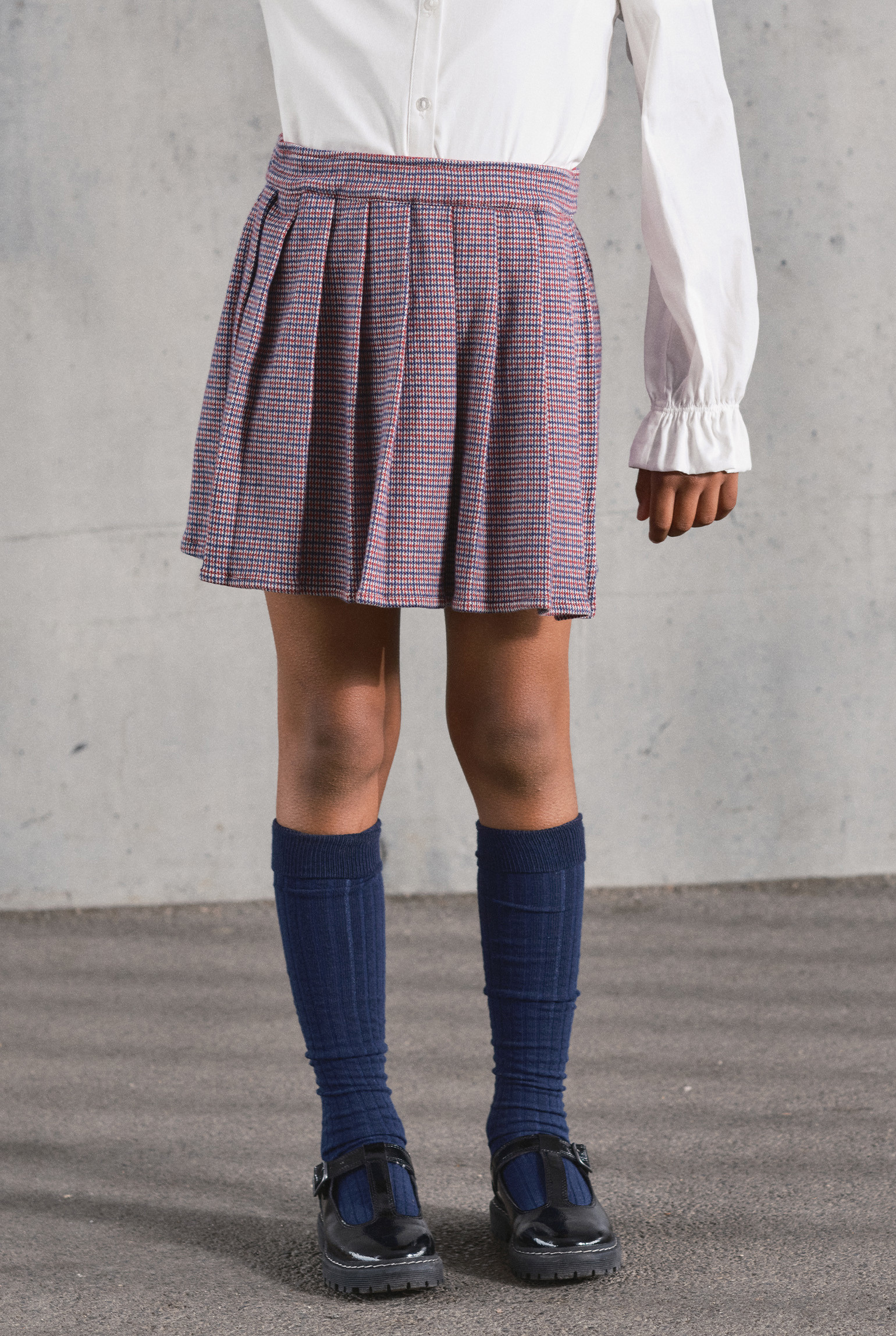 Jupe short plissée motif pied-de-poule fille - Imprimé gris
