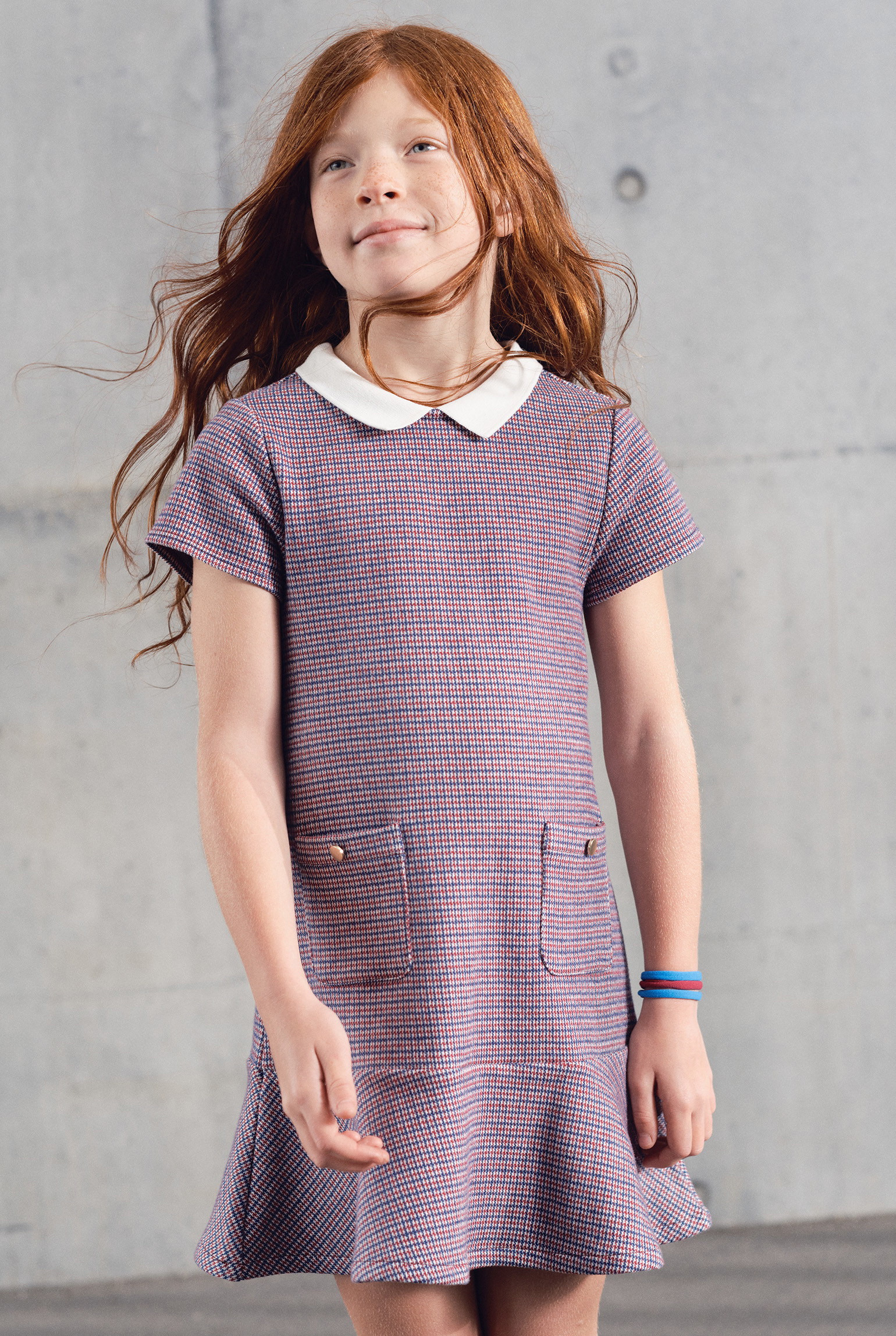 Robe pied-de-poule fille - Carreaux gris